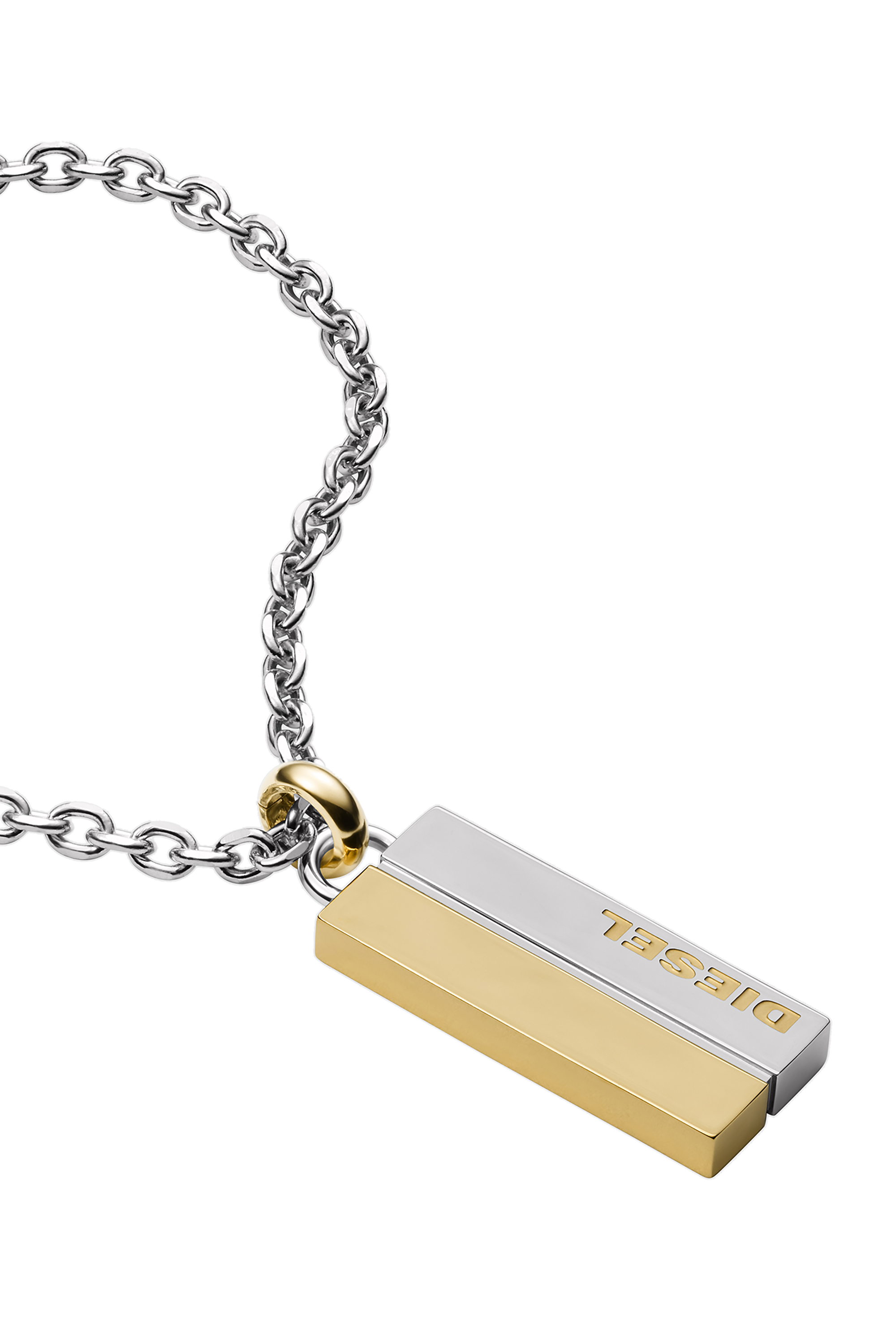 Diesel - DX1266, Collier en chaîne à maillons en acier inoxydable avec pendentif bicolore Homme in Gris argenté - 1