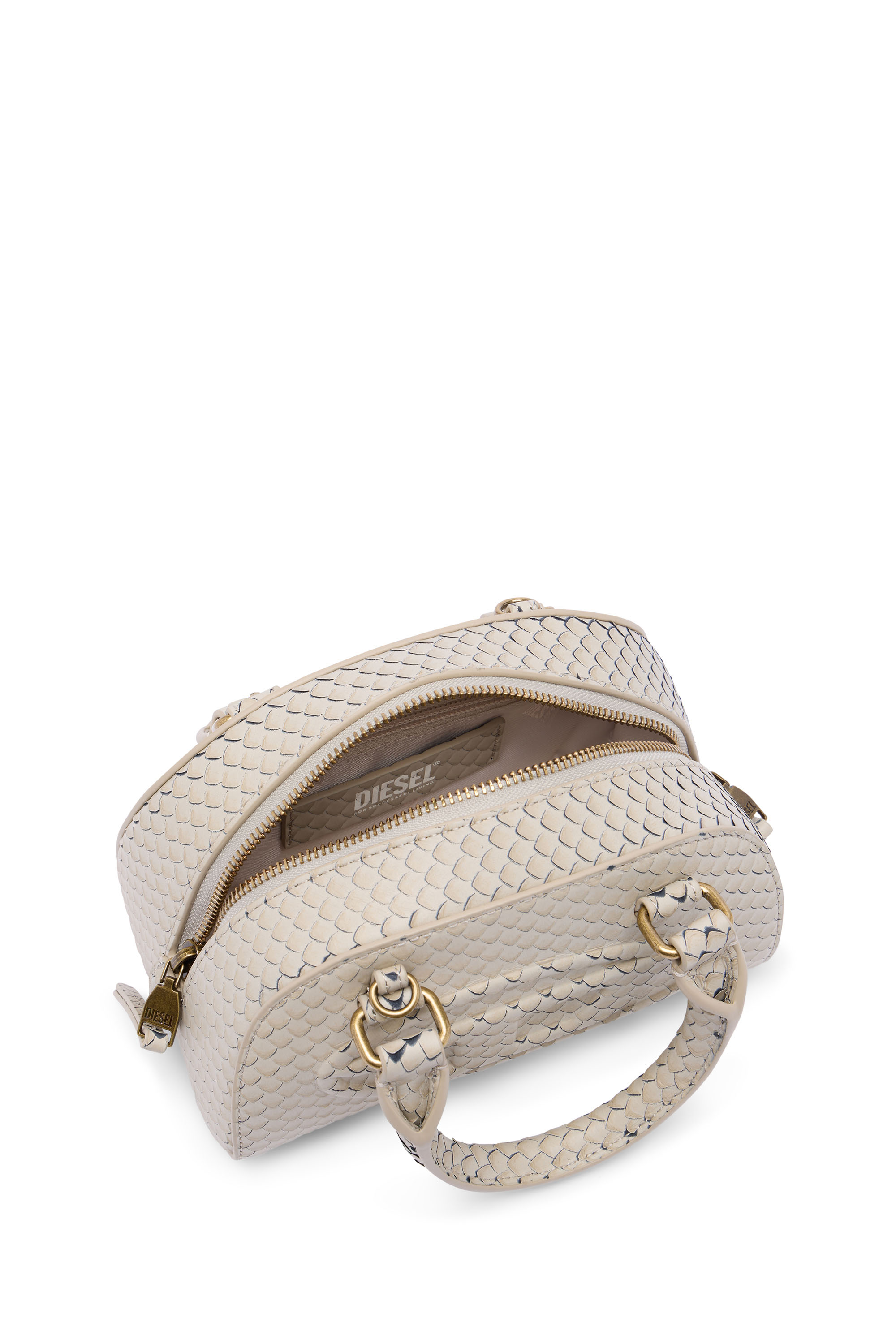 Diesel - 1DR DOME CROSSBODY, 1DR Dome-Sac bowling mini en cuir effet serpent Femme in Beige - 3