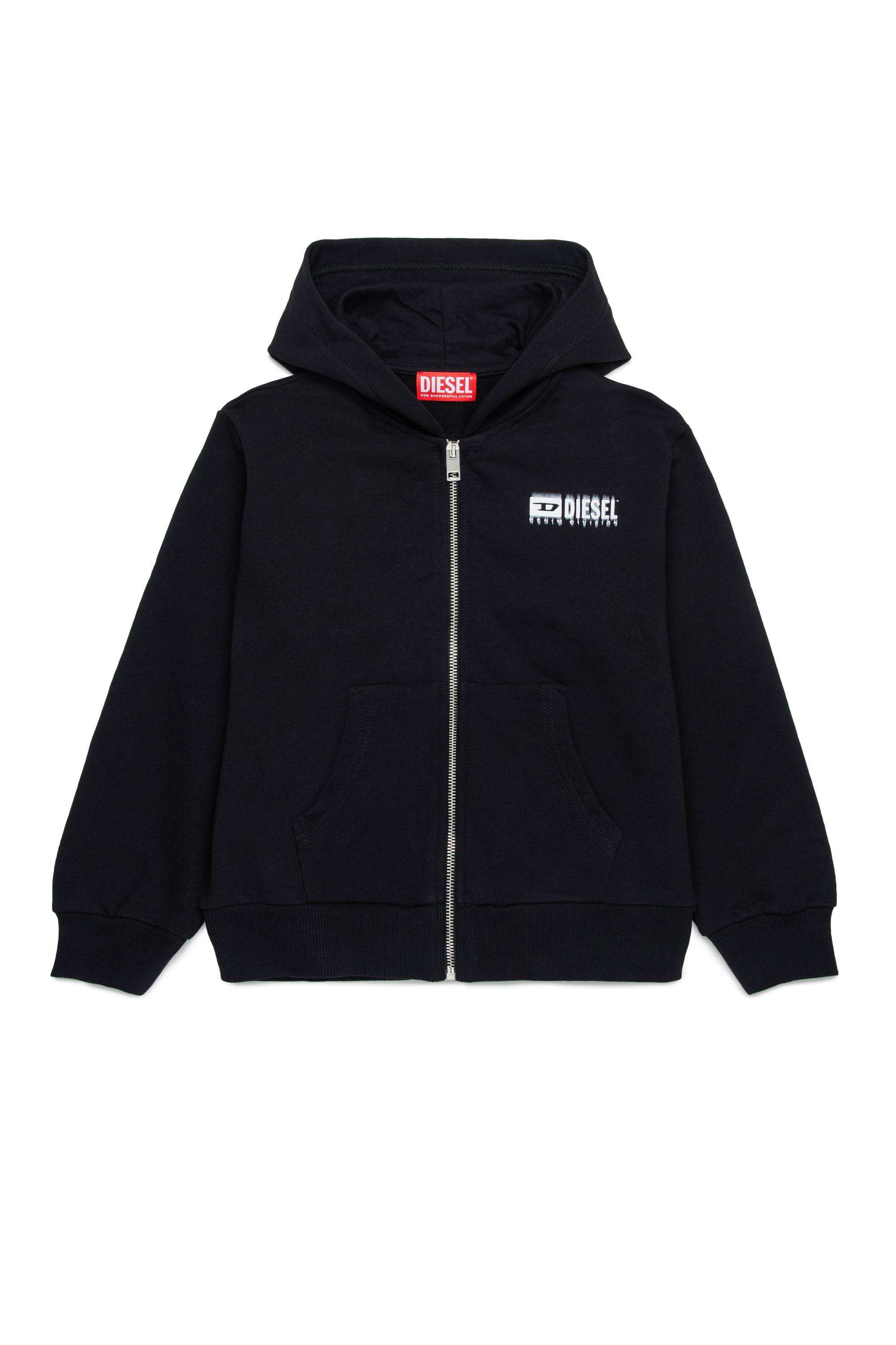 Diesel - SVOUGZIP OVER, Sweat-shirt à capuche zippé avec logo taché Homme in Noir - 1