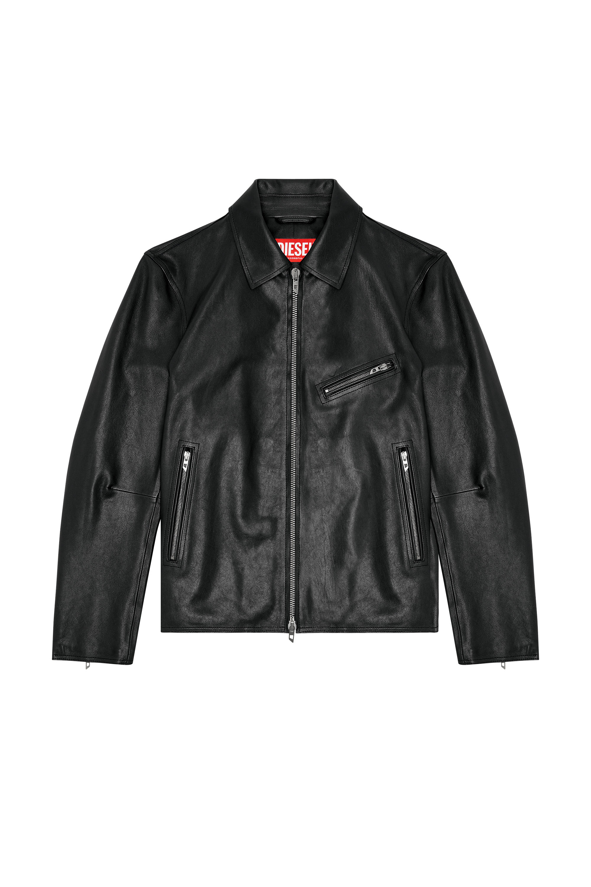 Diesel - L-KORN-A, Man's Leather jacket with embossed Oval D in Black - 3