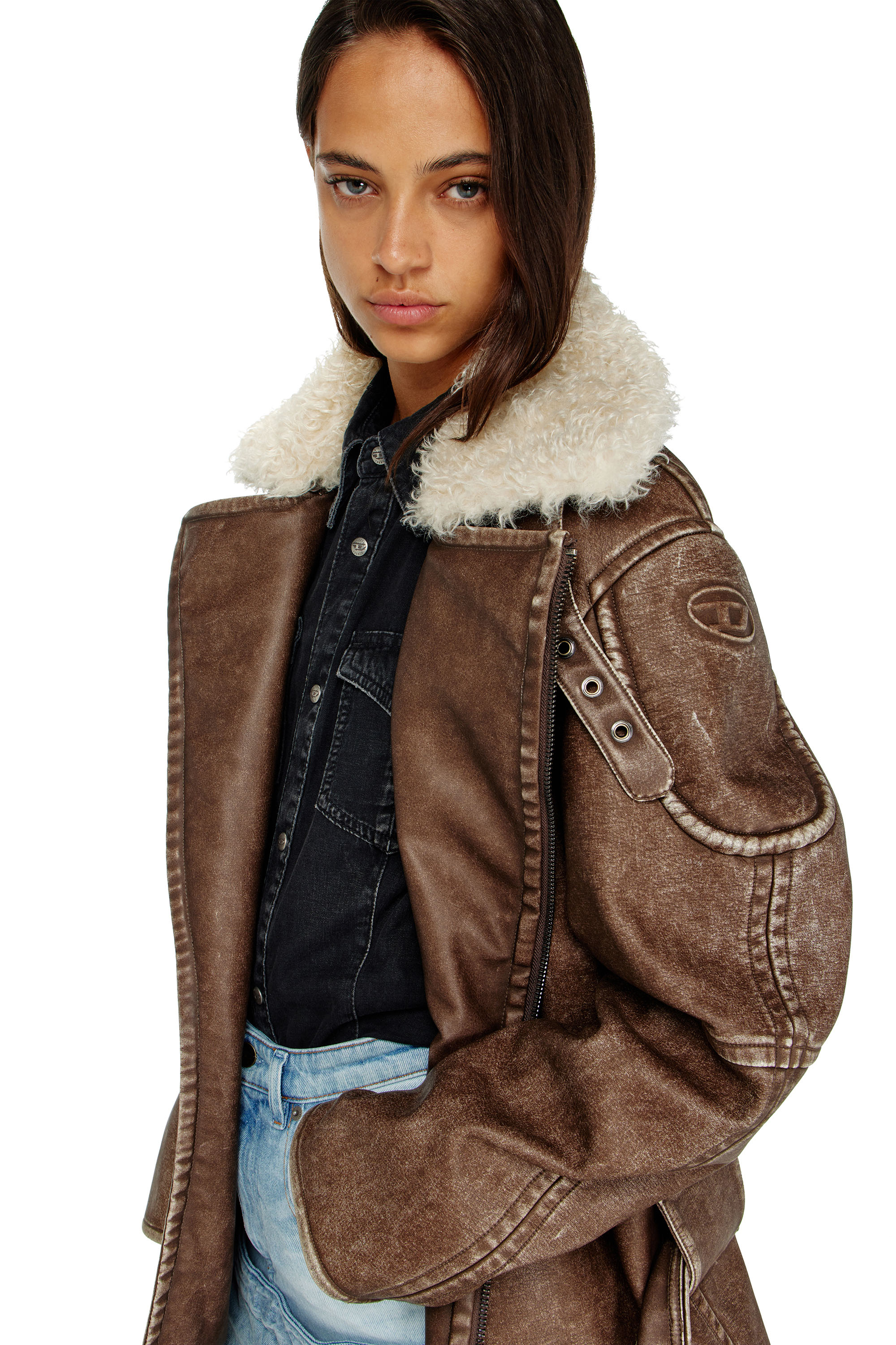 Diesel - G-EYSER, Manteau aviateur-biker crois&eacute; Femme in Marron - 6