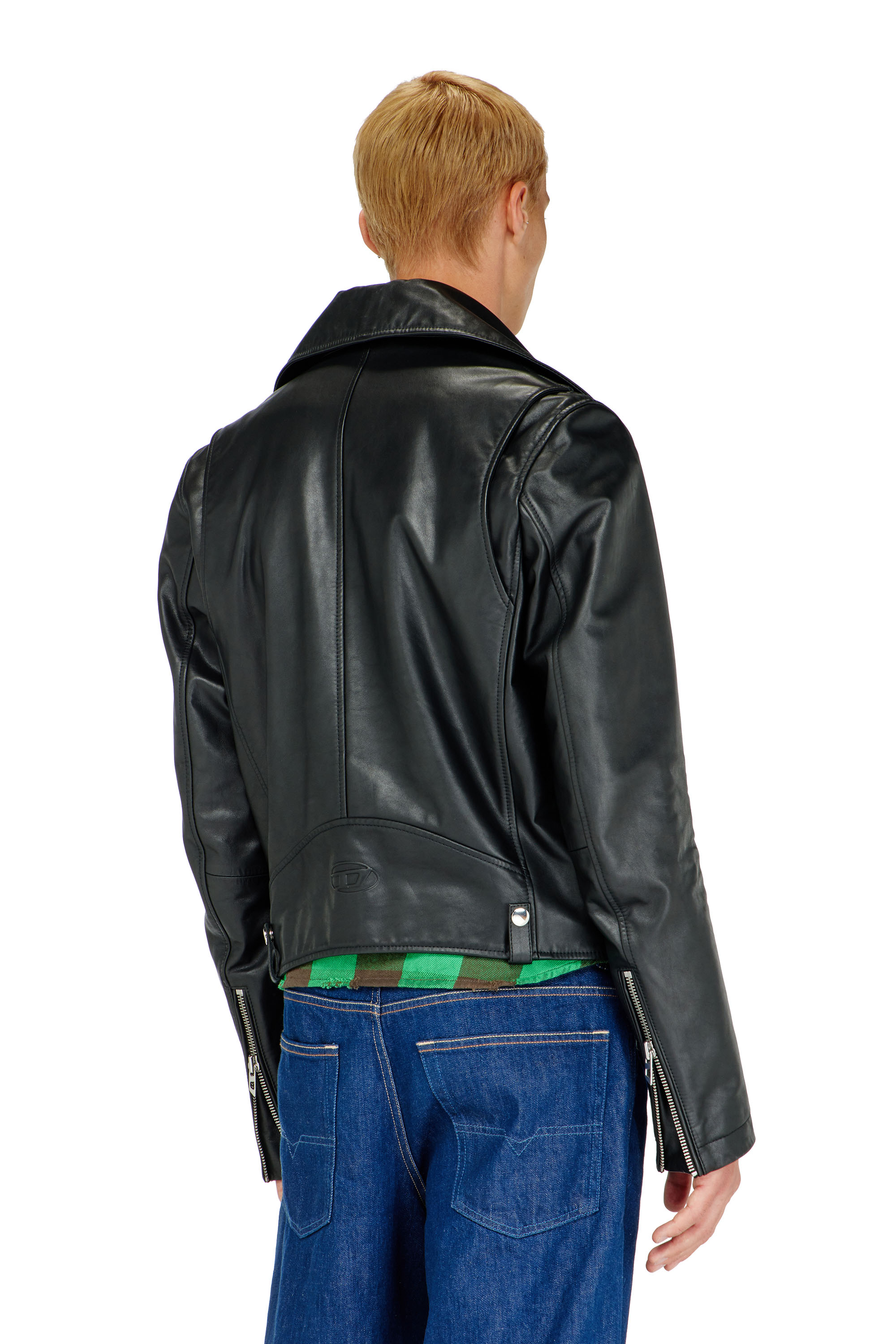 Diesel - L-EO-WRD, Veste de motard en cuir cir&eacute; Homme in Noir - 4