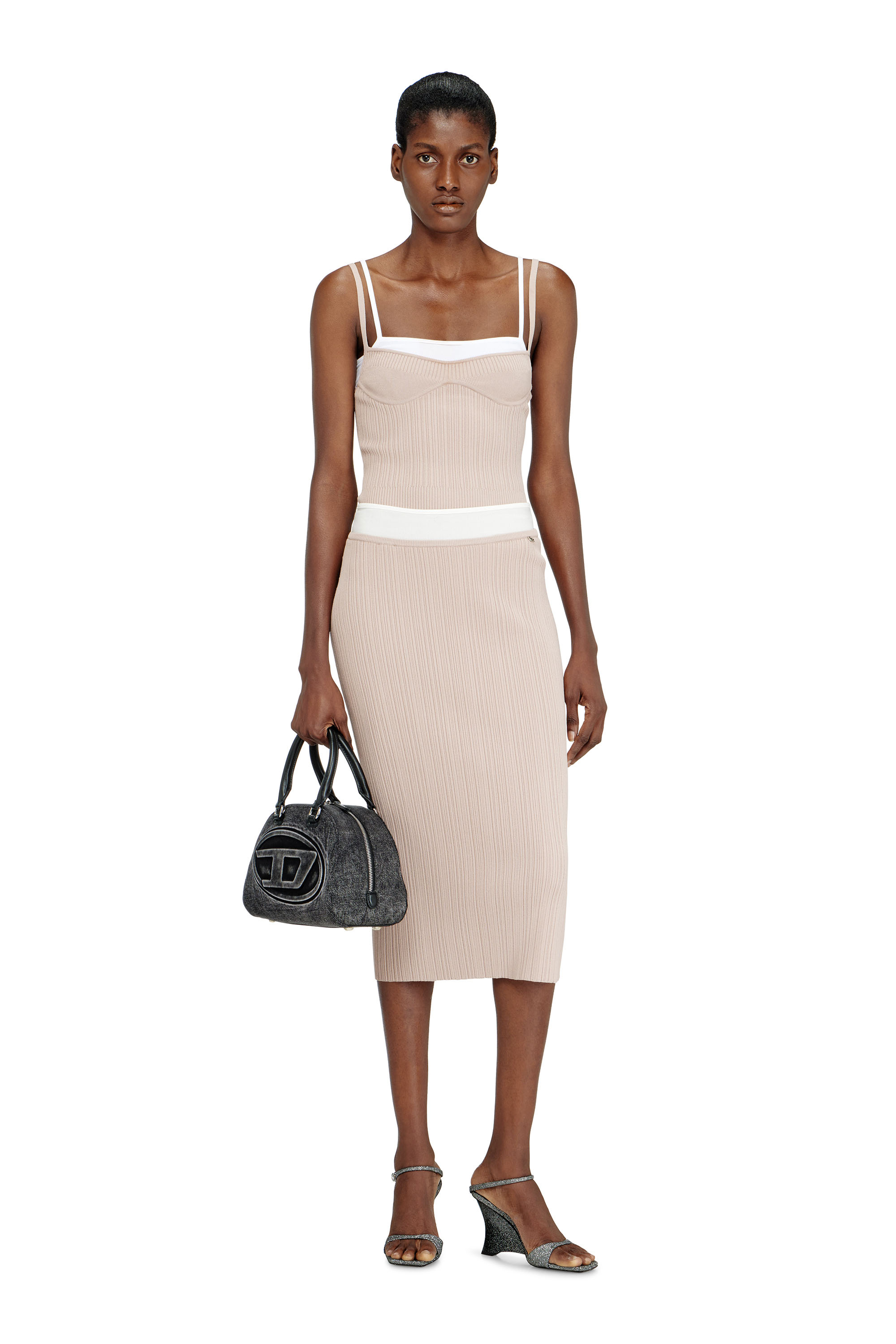 Diesel - M-ZINIA, Jupe en maille c&ocirc;tel&eacute;e avec ceinture contrastante Femme in Rose - 2