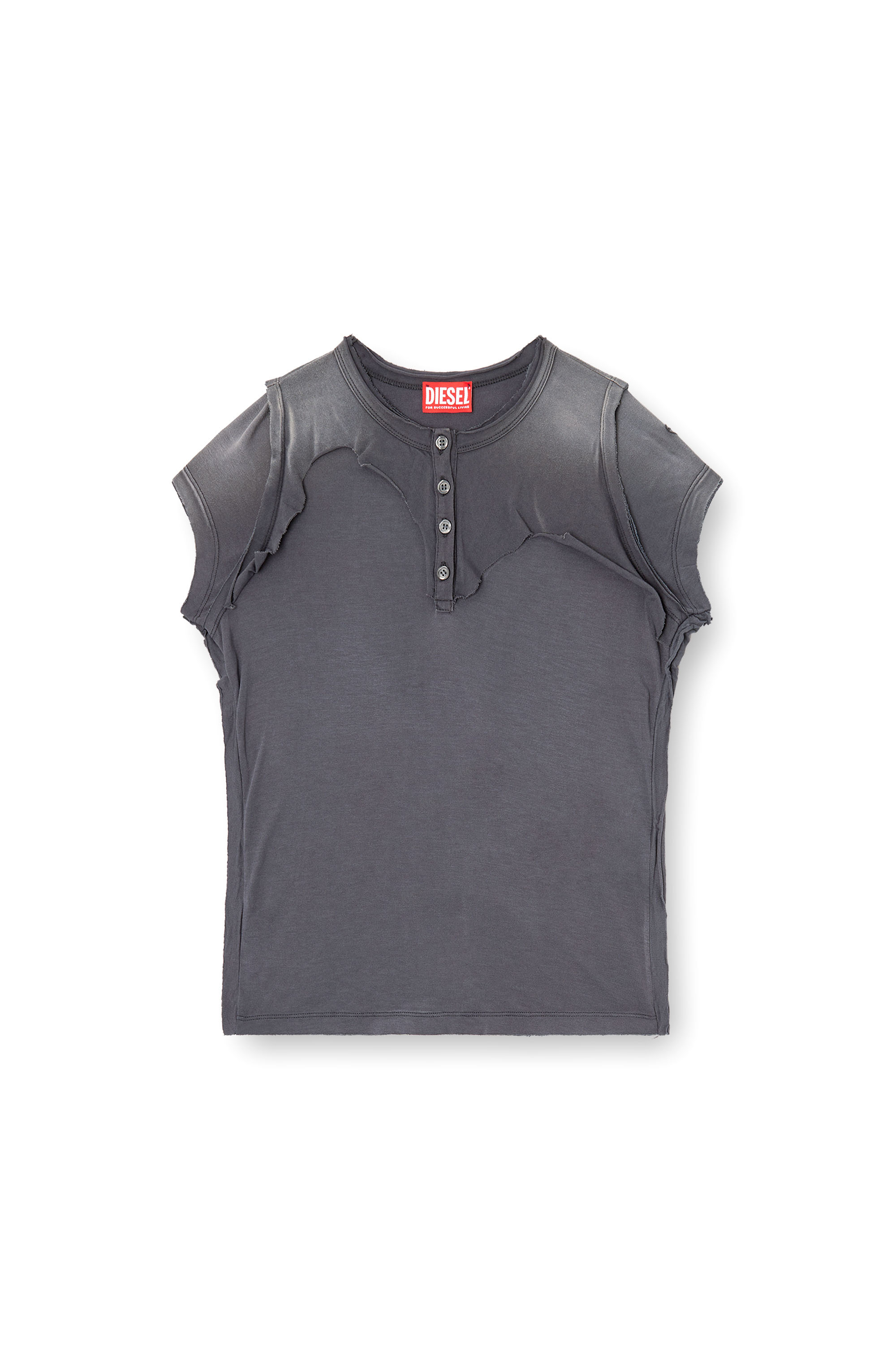 Diesel - T-UNRAWY, T-shirt Henley avec effet peel-off Femme in Gris - 3