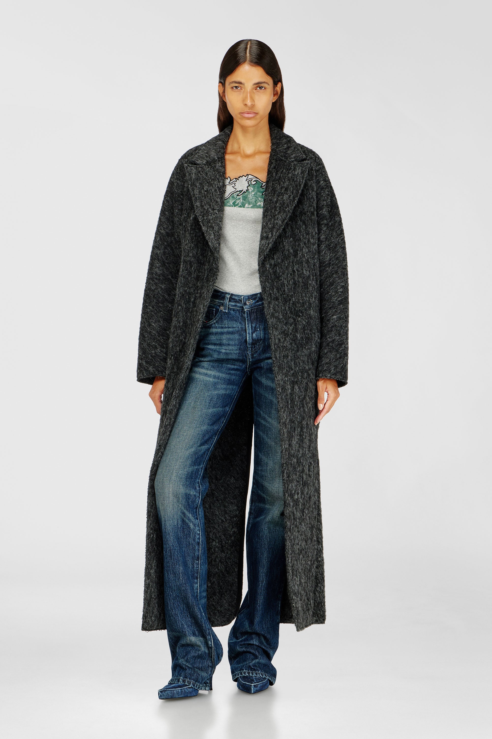 Diesel - W-SAYTA, Manteau long en laine et alpaga m&eacute;lang&eacute;s Femme in Gris - 2