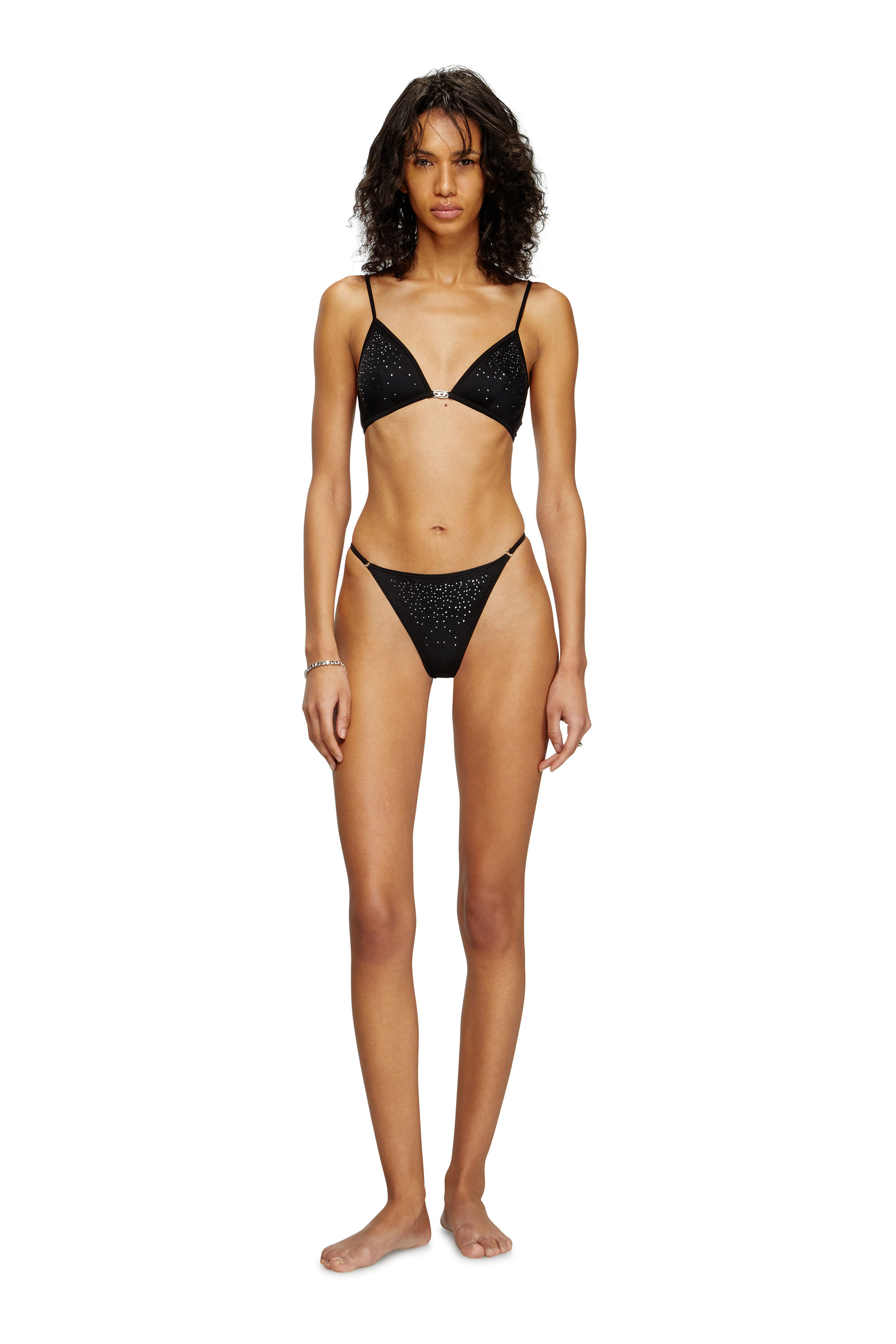 Diesel - D-STRING-DNM, String en microfibre avec cristaux Femme in Noir - 1