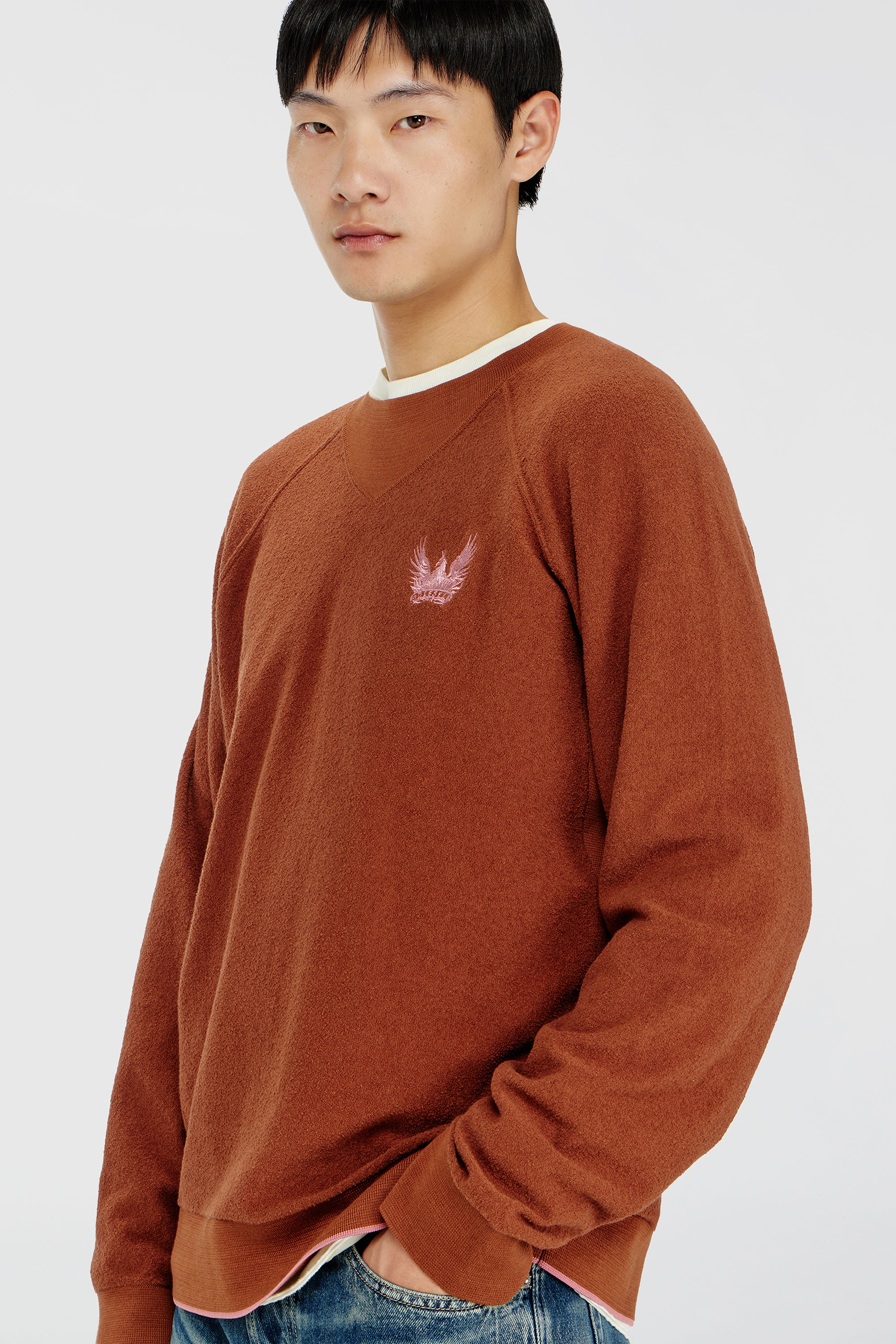 Diesel - K-RALFS, Boucl&eacute; jumper avec broderie Phoenix Homme in Rouge - 5