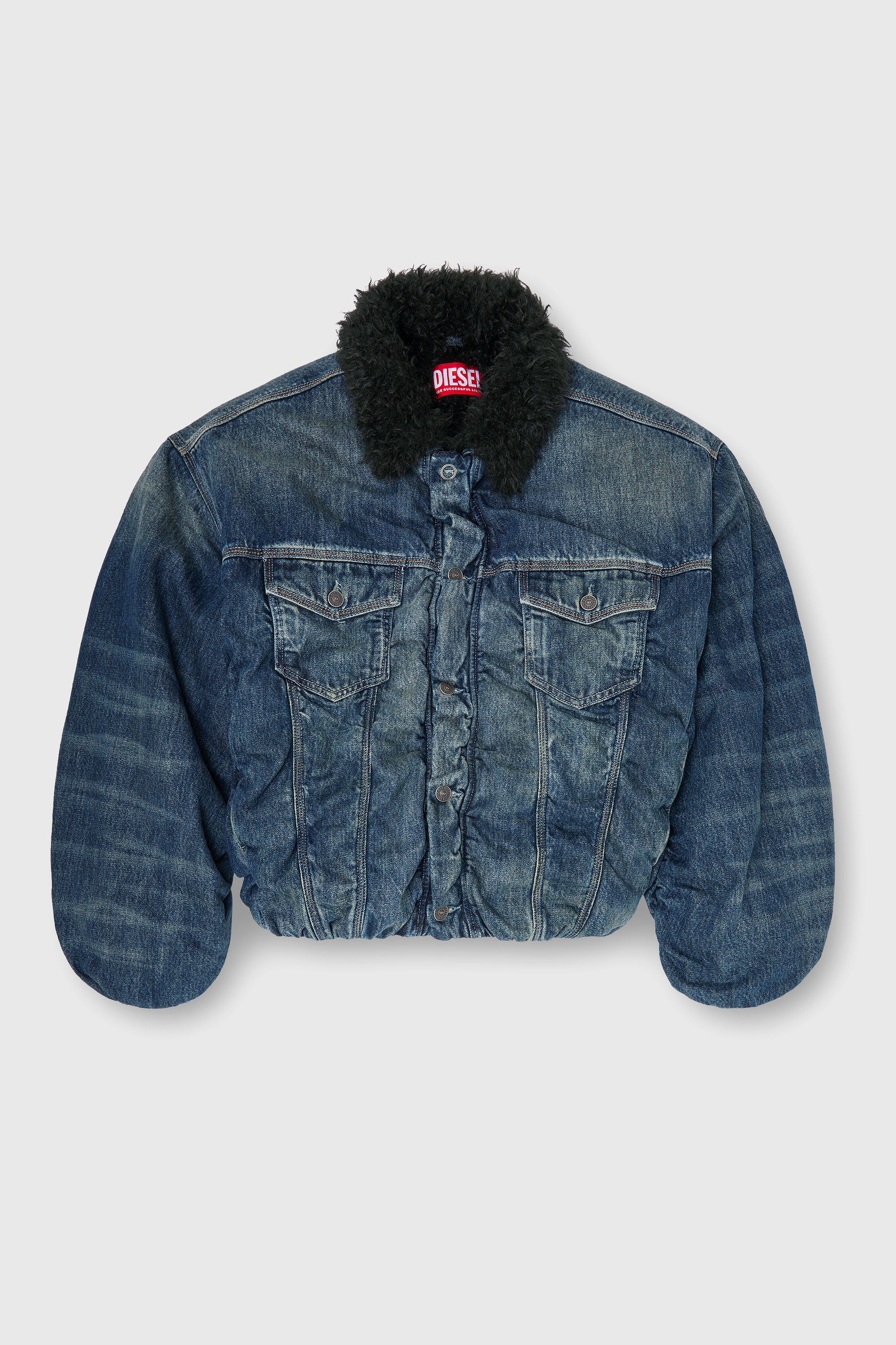 Diesel - D-CURLY-FSJ1, Veste trucker en denim doubl&eacute;e en teddy Mixte in Bleu - 2