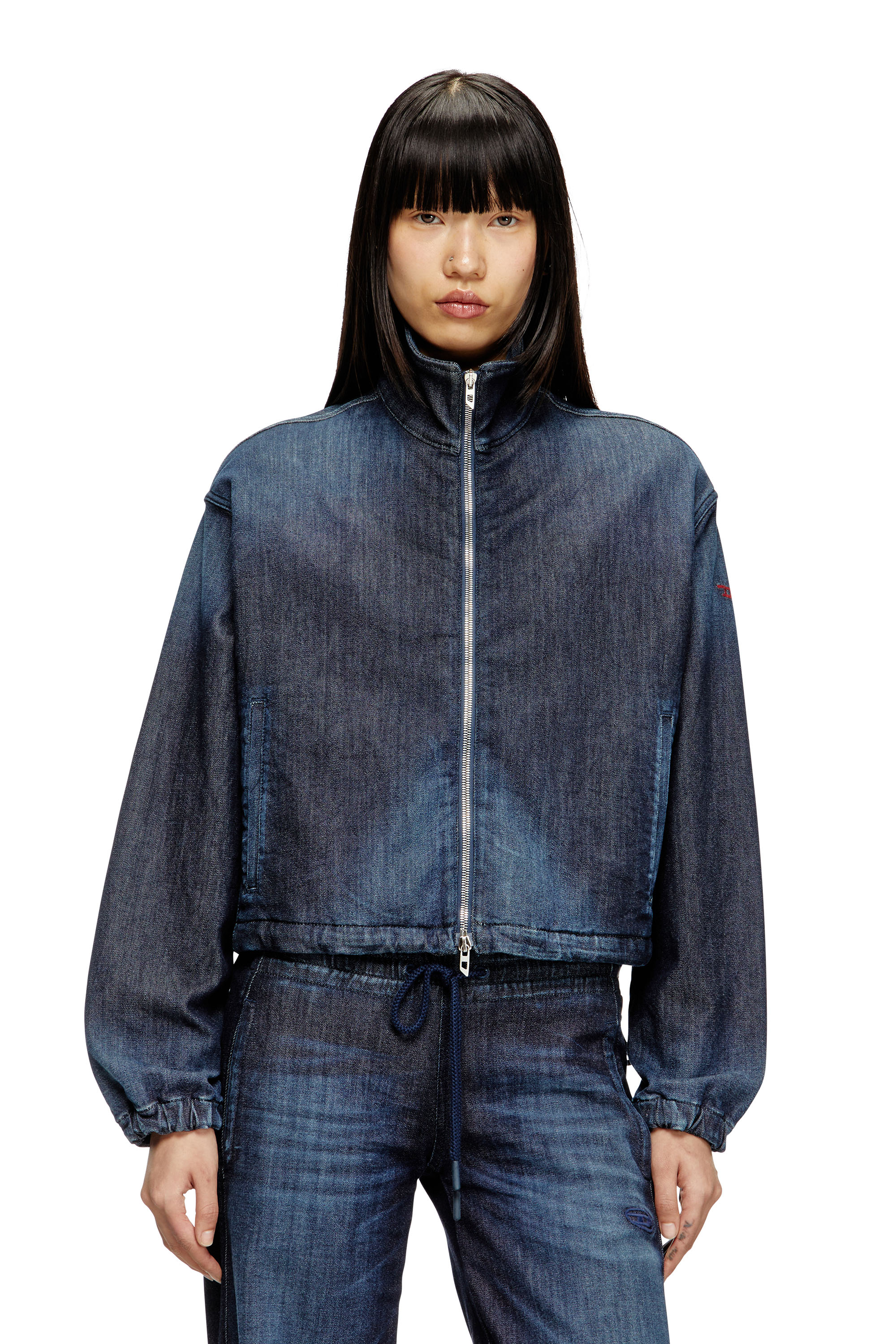 Diesel - DE-SANDERZ JOGG, Veste en JoggJeans avec col montant Femme in Bleu - 1