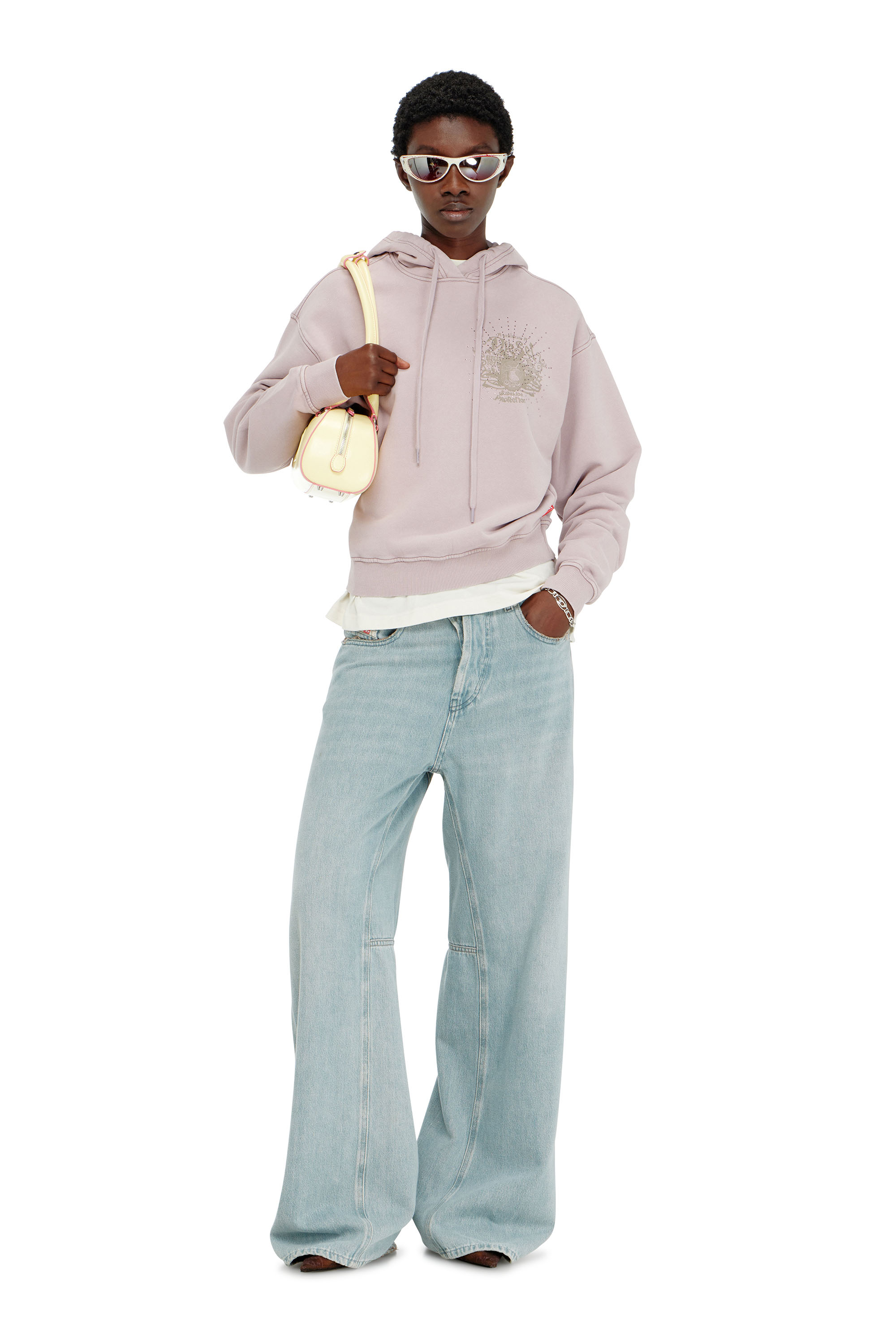 Diesel - F-PHOENY, Sweat &agrave; capuche avec imprim&eacute;s et clous strass Femme in Violet - 2