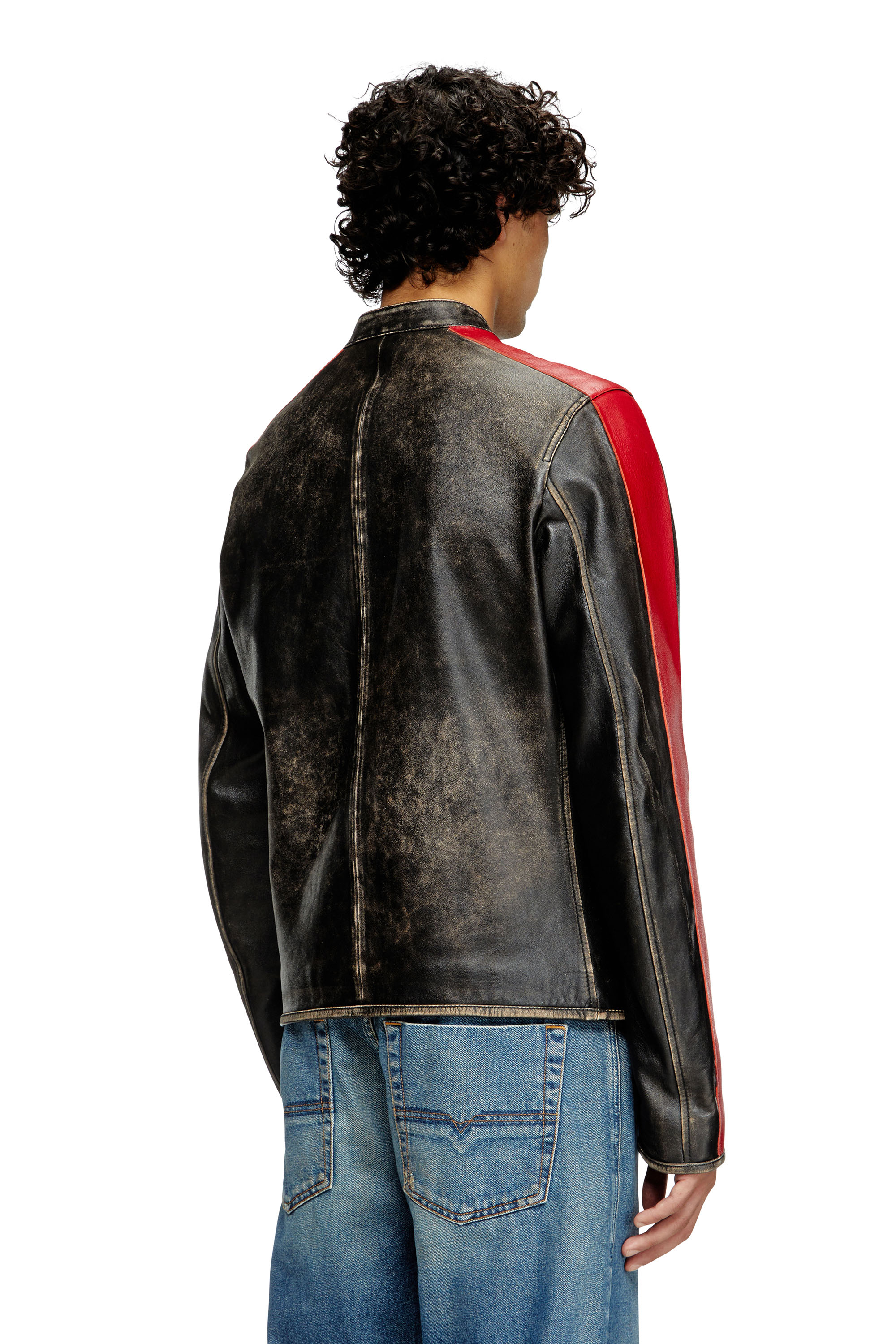 Diesel - L-RENN, Veste en cuir à rayures contrastées Homme in Polychrome - 4