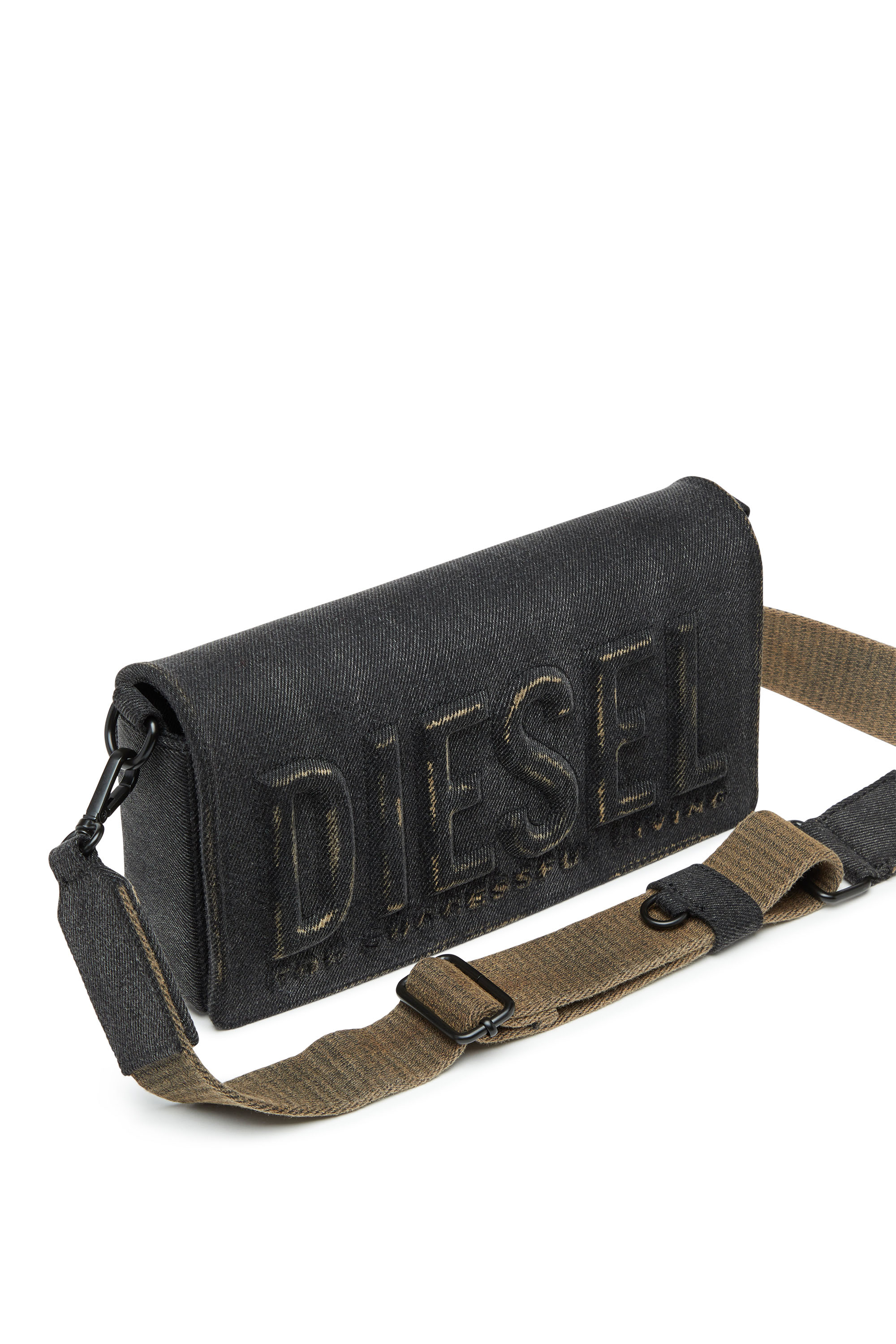 Diesel - BISCOTTO SHOULDER BAG M, Biscotto M-Sac à bandoulière rectangulaire en denim délavé Homme in Noir - 5