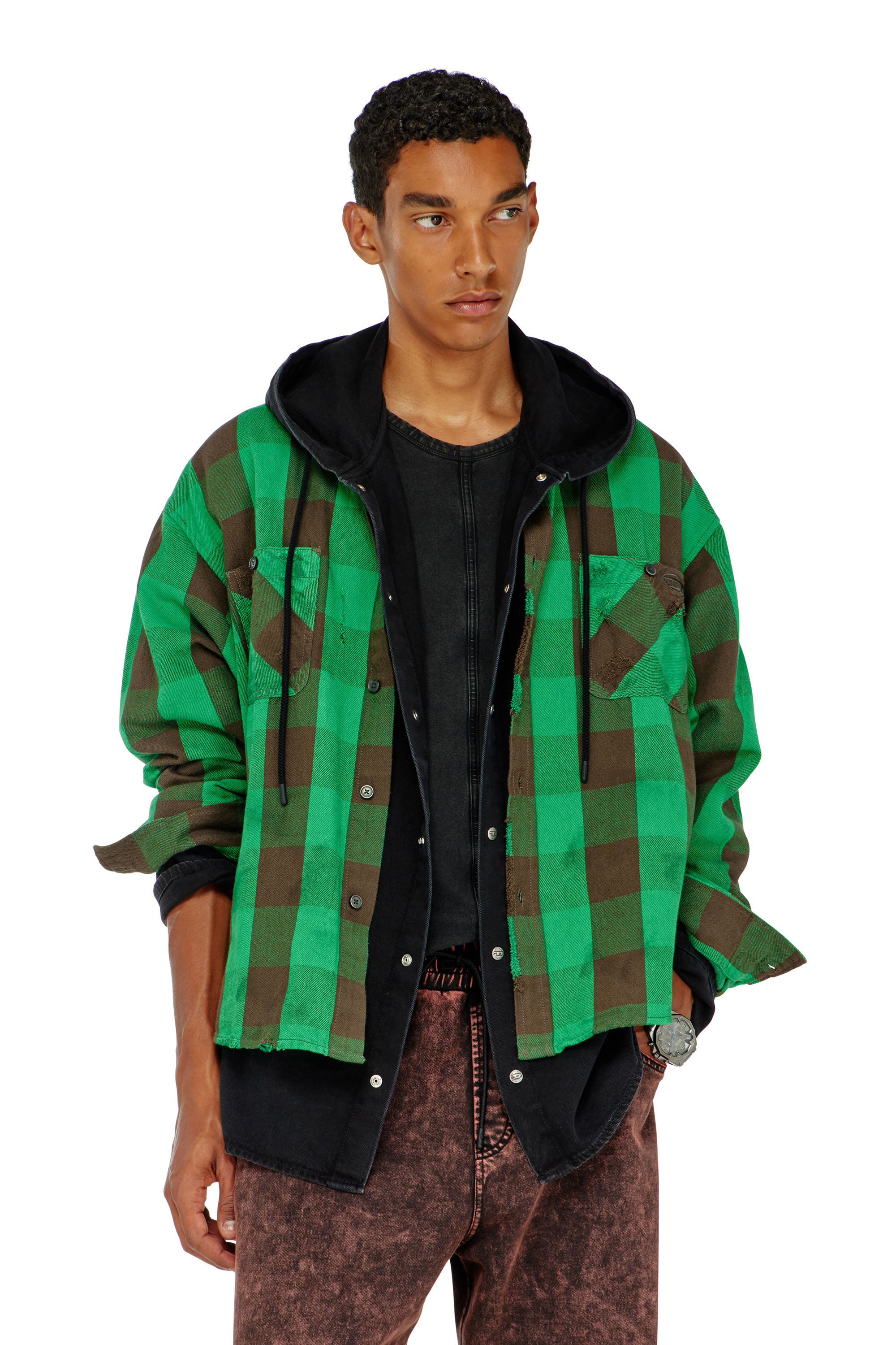 Diesel - S-DRUM, Chemise &agrave; carreaux effet us&eacute; Homme in Polychrome - 1