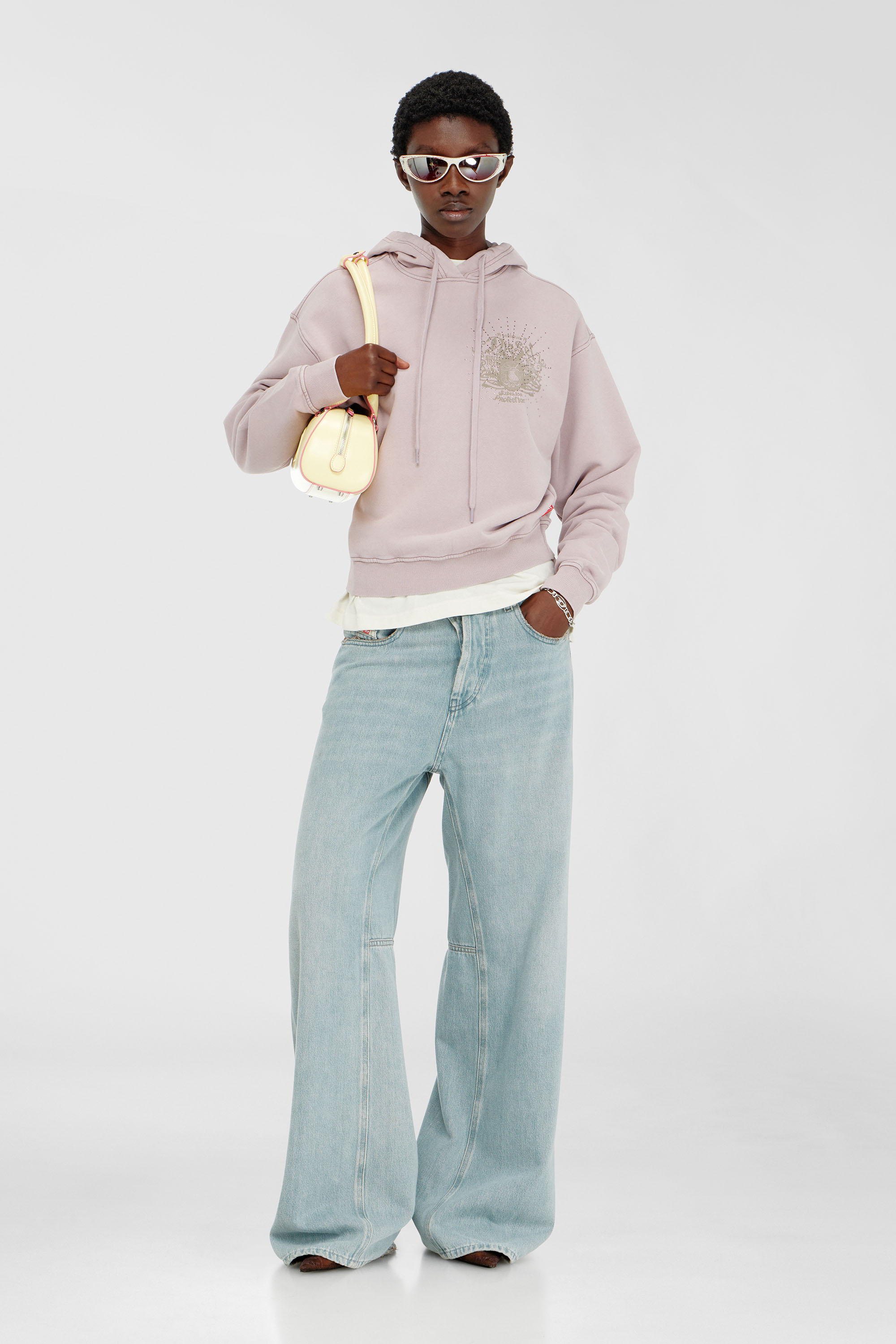 Diesel - F-PHOENY, Sweat &agrave; capuche avec imprim&eacute;s et clous strass Femme in Violet - 1