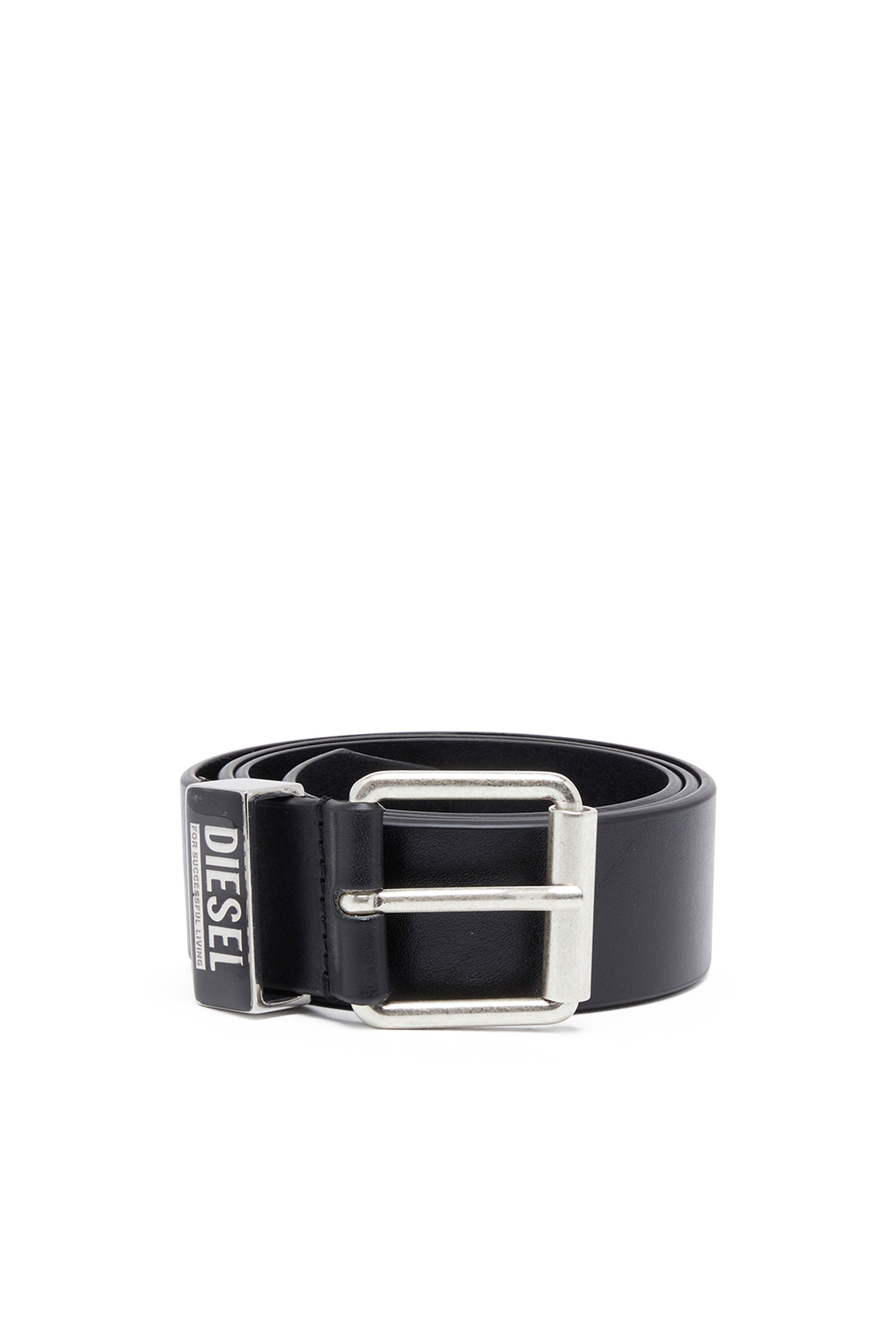 Diesel - B-GLOSSY LOOP 40, Ceinture 3.9 cm en cuir avec passant à logo émaillé Homme in Noir - 1