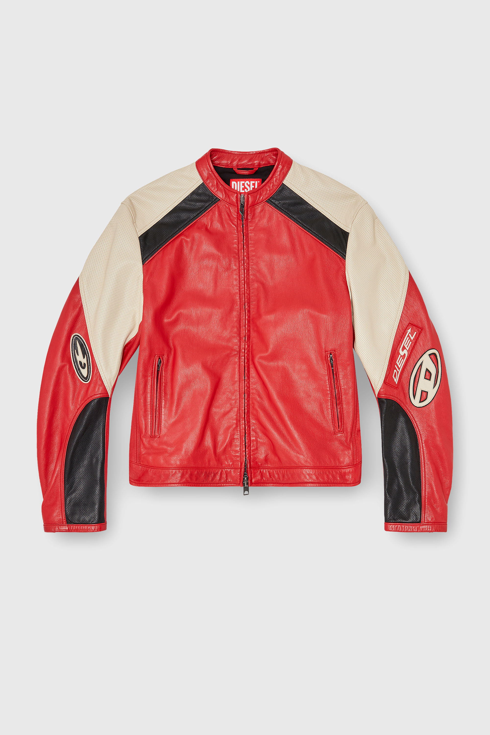 Diesel - L-AHTI, Veste biker en cuir perfor&eacute; bicolore Homme in Polychrome - 2