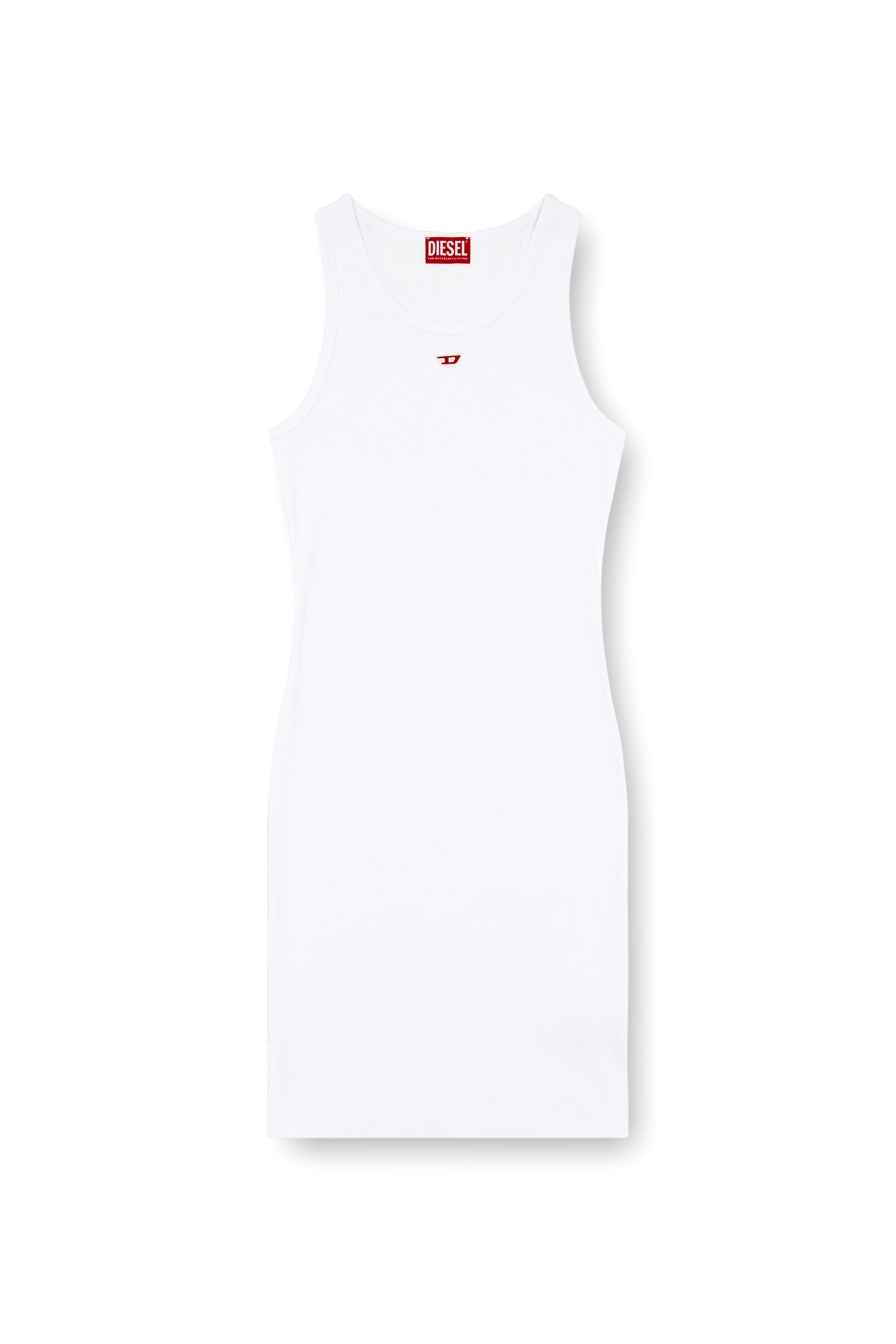 Diesel - D-TANK-LONG-D, Robe d&eacute;bardeur courte avec logo D Femme in Blanc - 2