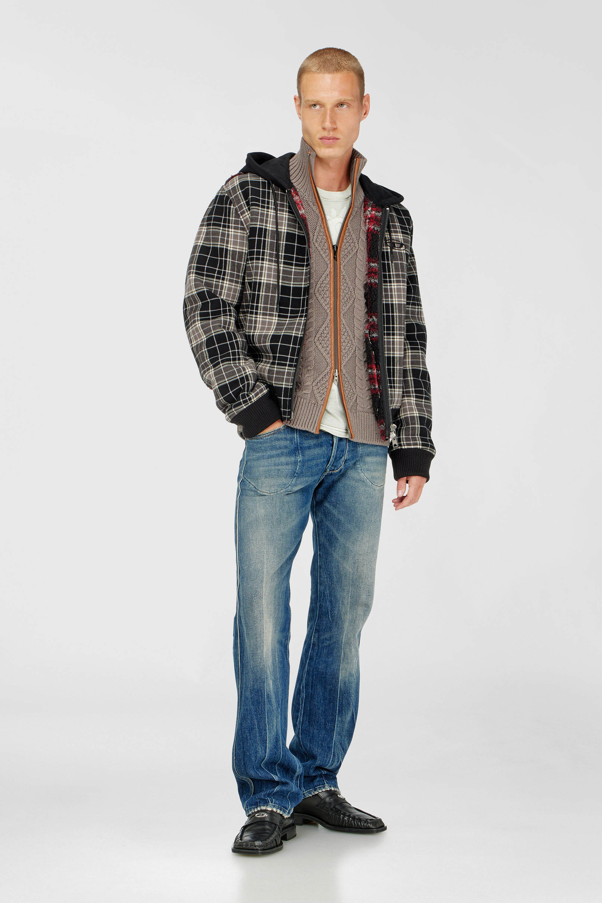 Diesel - K-INOKI, Cardigan zip en maille torsad&eacute;e Homme in Gris - 1