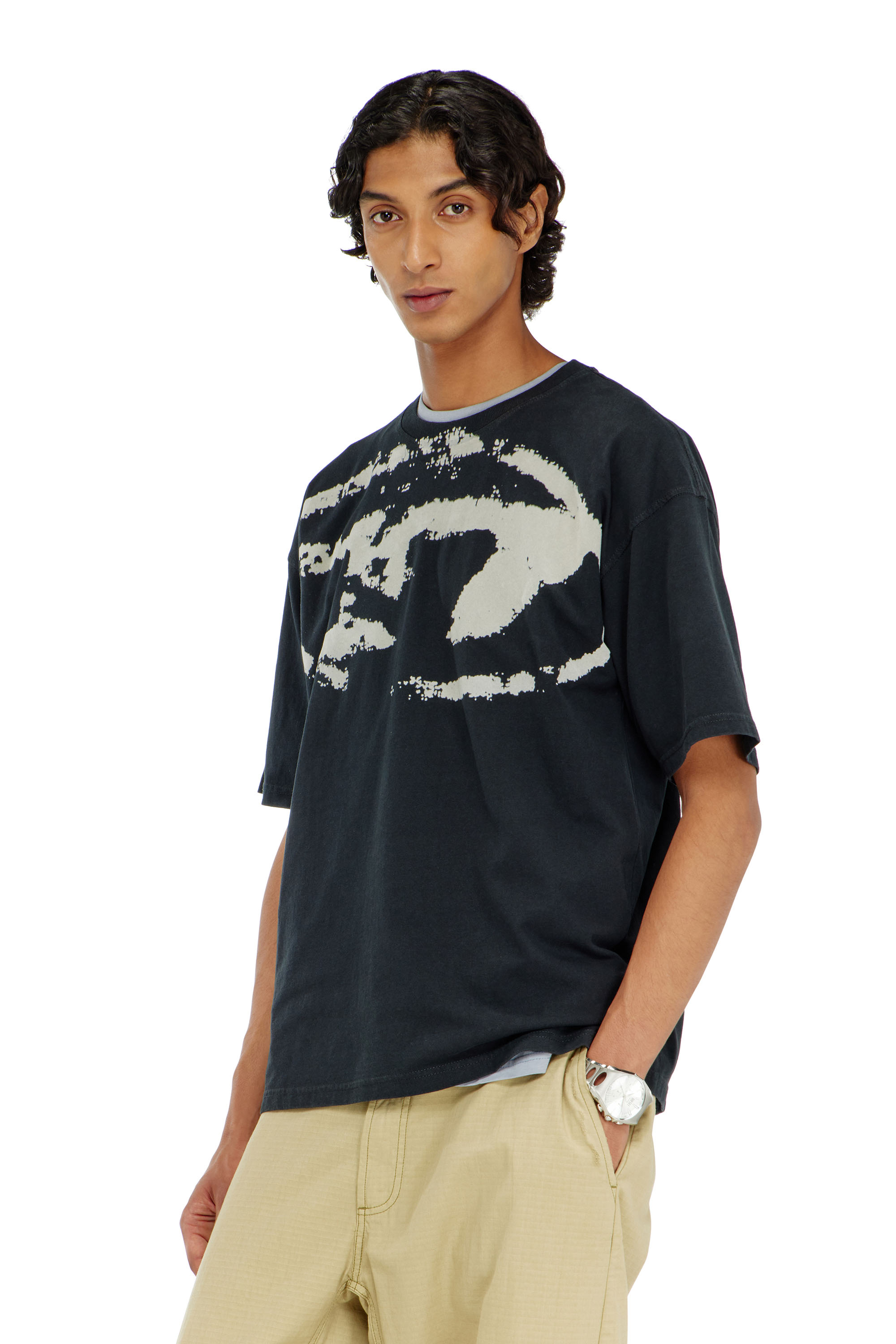 Diesel - T-BOXT-N14, T-shirt avec logo floqu&eacute; effet vieilli Homme in Noir - 1