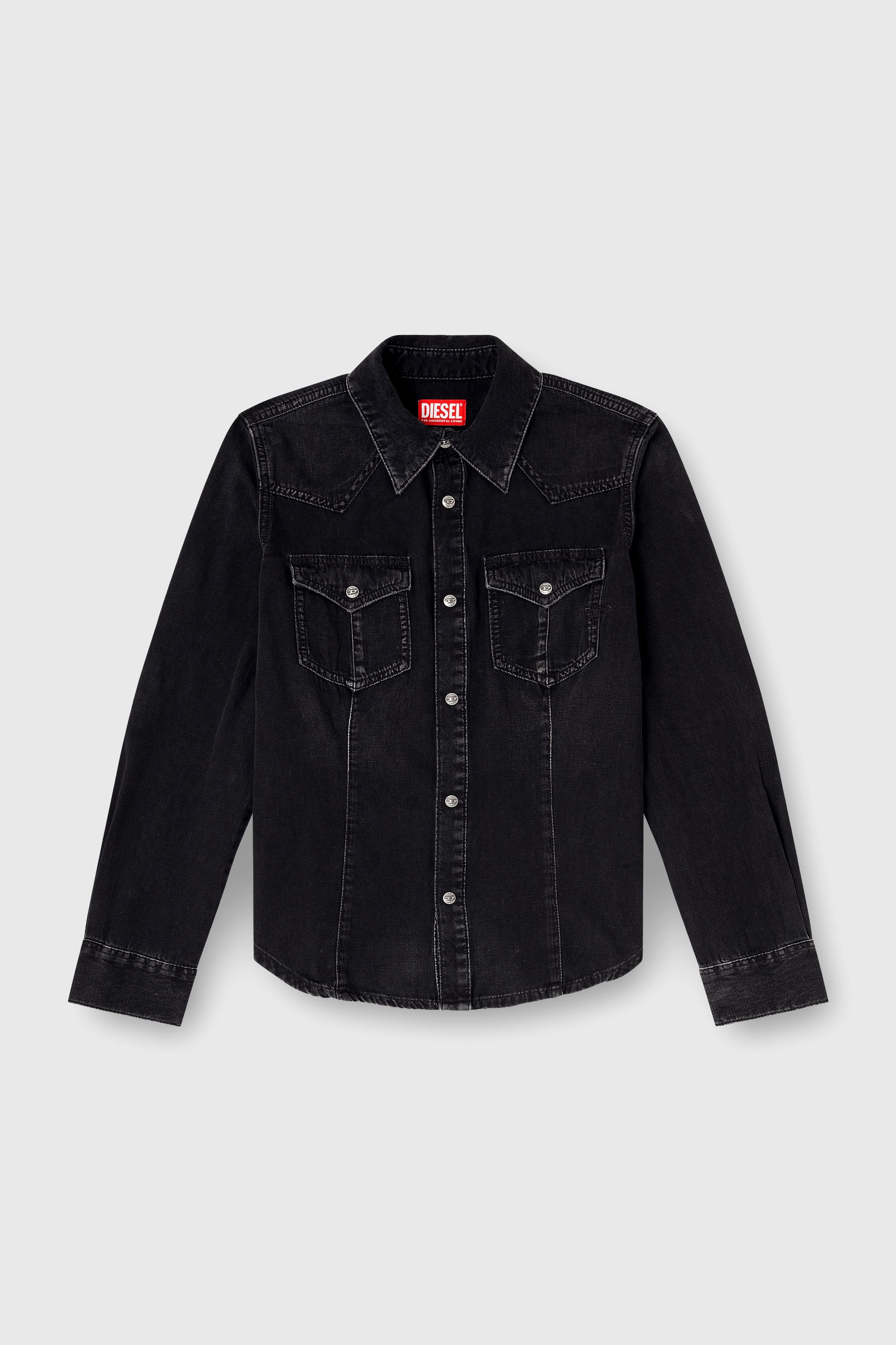 Diesel - DE-WAVES, Chemise western en denim trait&eacute; Femme in Noir - 2