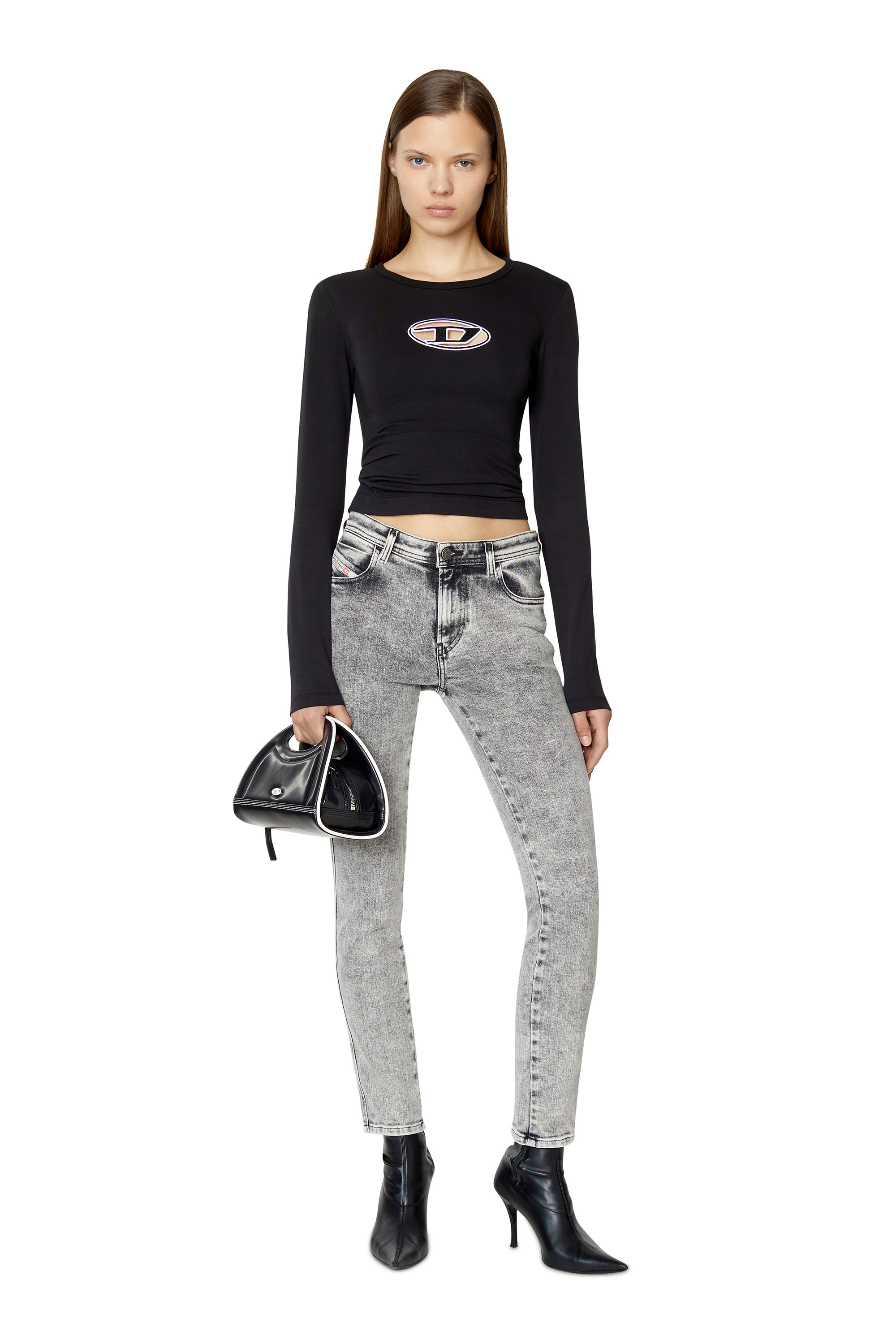 Diesel - T-ANGIE-LS, T-shirt à manches longues avec logo cut-out Femme in Noir - 2