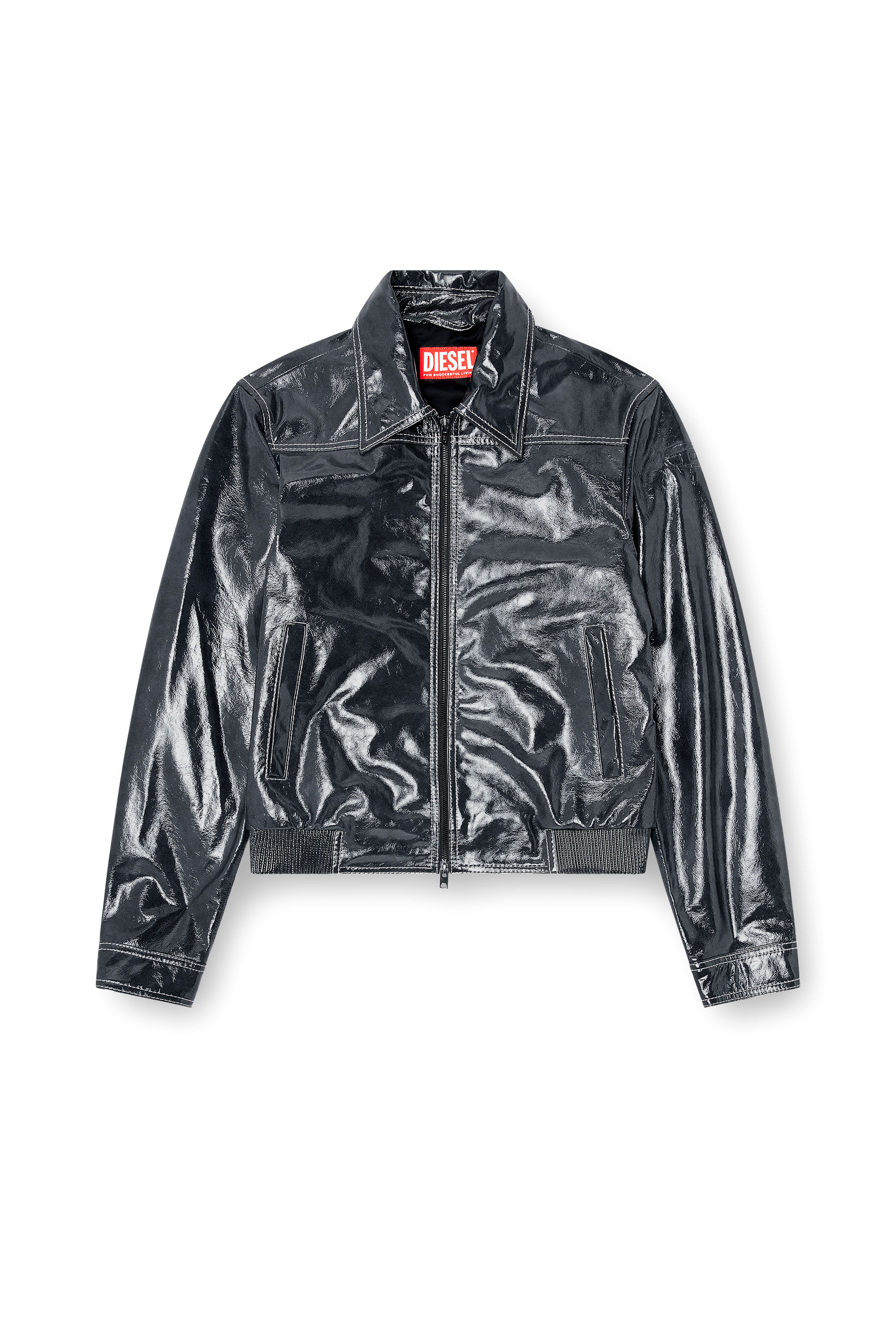 Diesel - L-ADDI, Veste en cuir verni Homme in Gris - 3