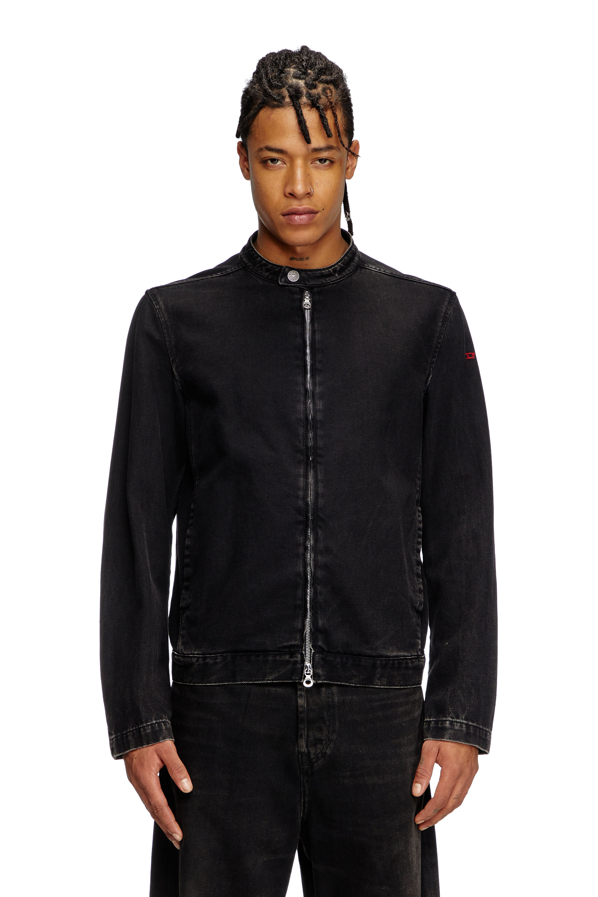 Diesel - D-GLORY, Veste moto en denim délavé Homme in Noir - 3