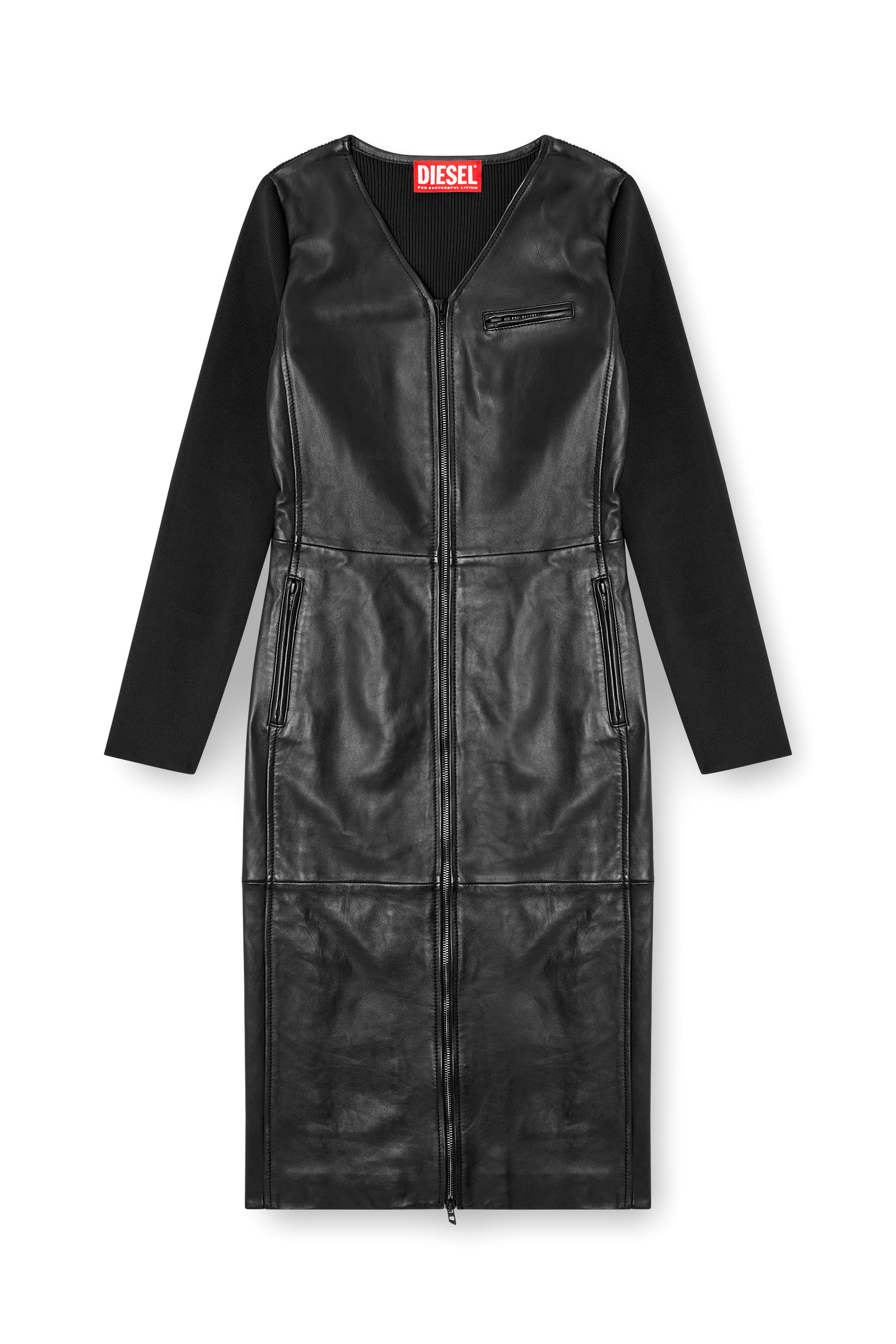 Diesel - L-OLA, Robe en cuir et maille stretch Femme in Noir - 3