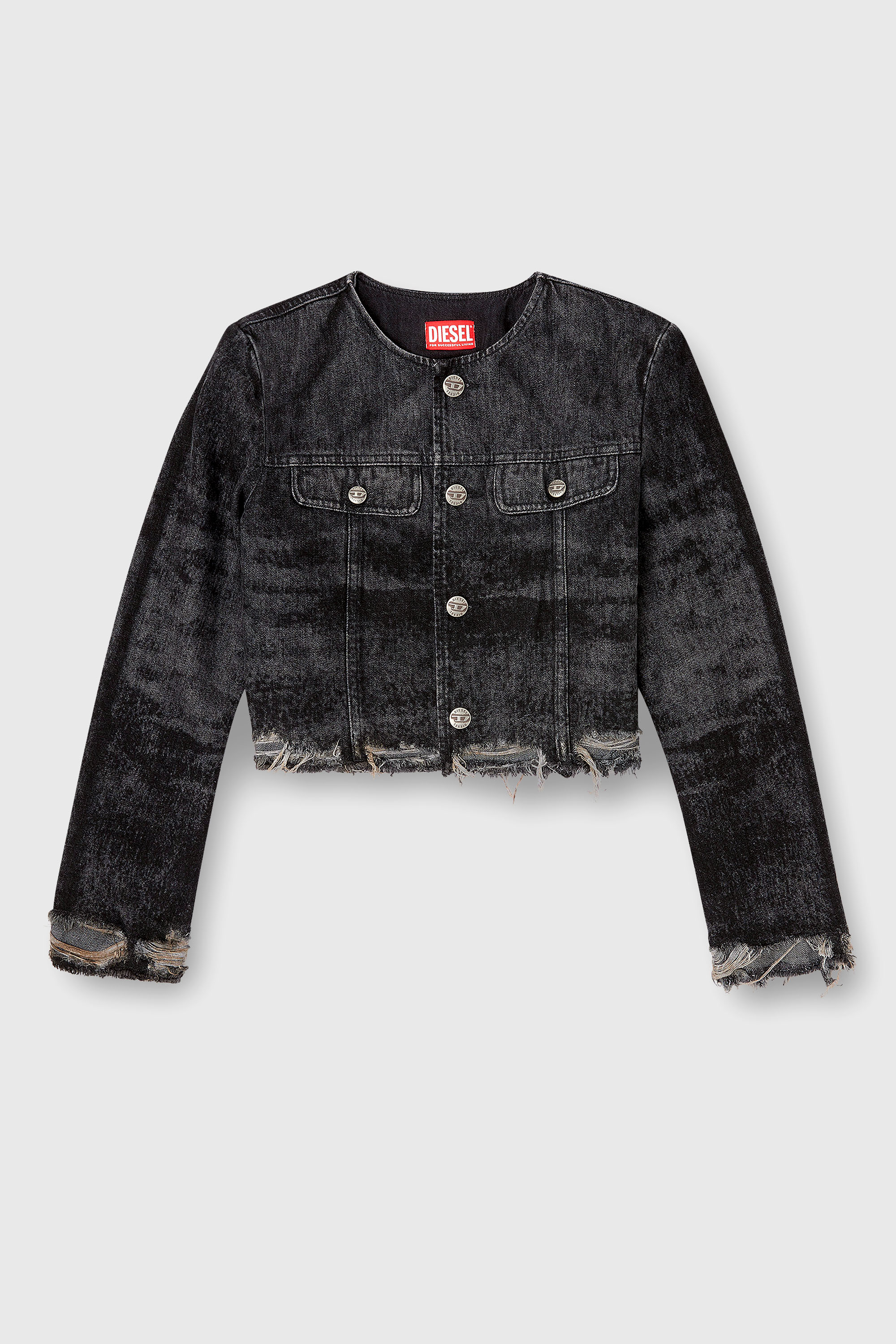 Diesel - DE-GRAFFY-FSH, Veste en denim de coton et chanvre grav&eacute; au laser Femme in Noir - 2