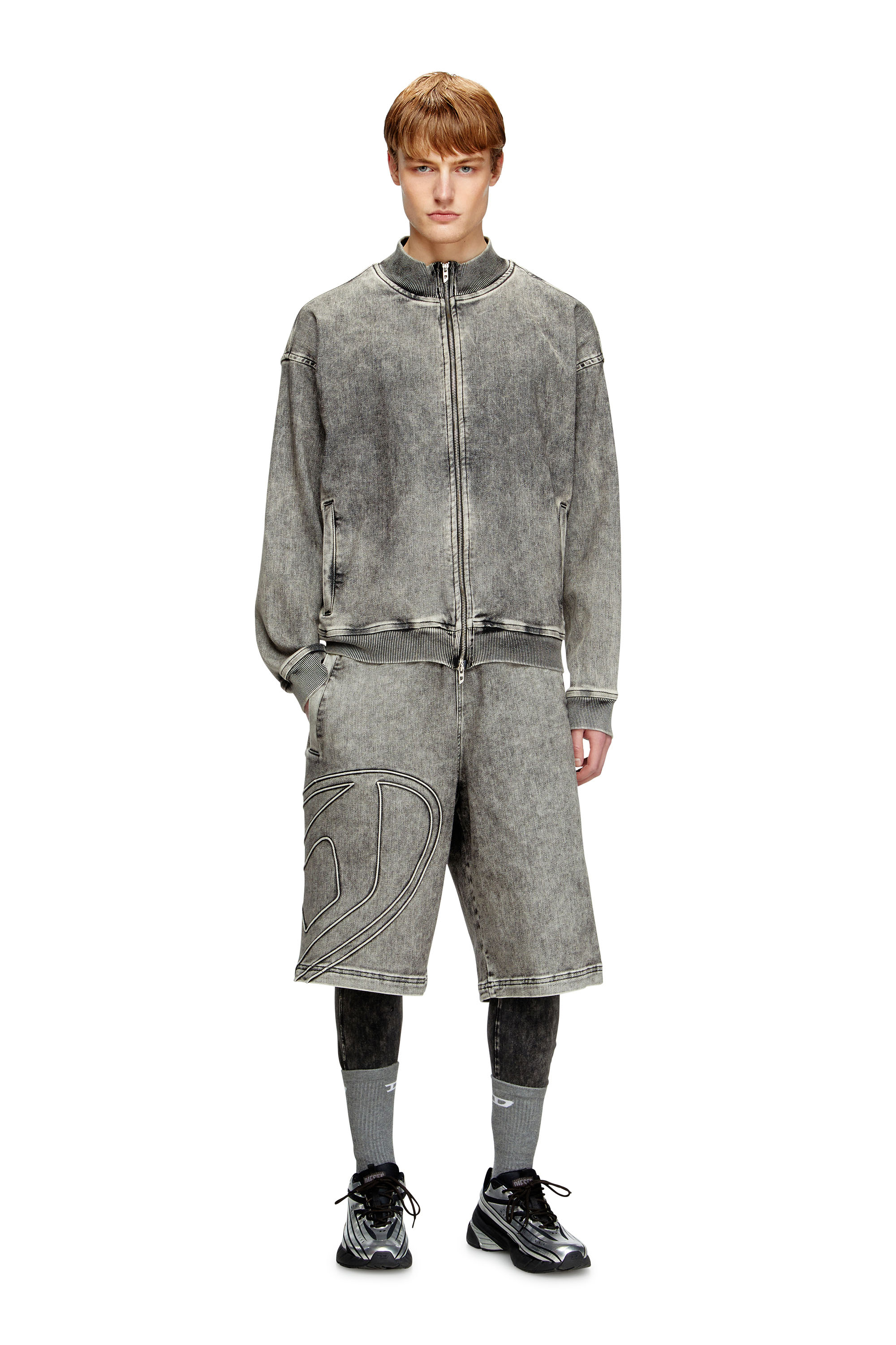 Diesel - D-ENNY-S TRACK, Track Denim bermuda avec logo Oval D Mixte in Gris - 3
