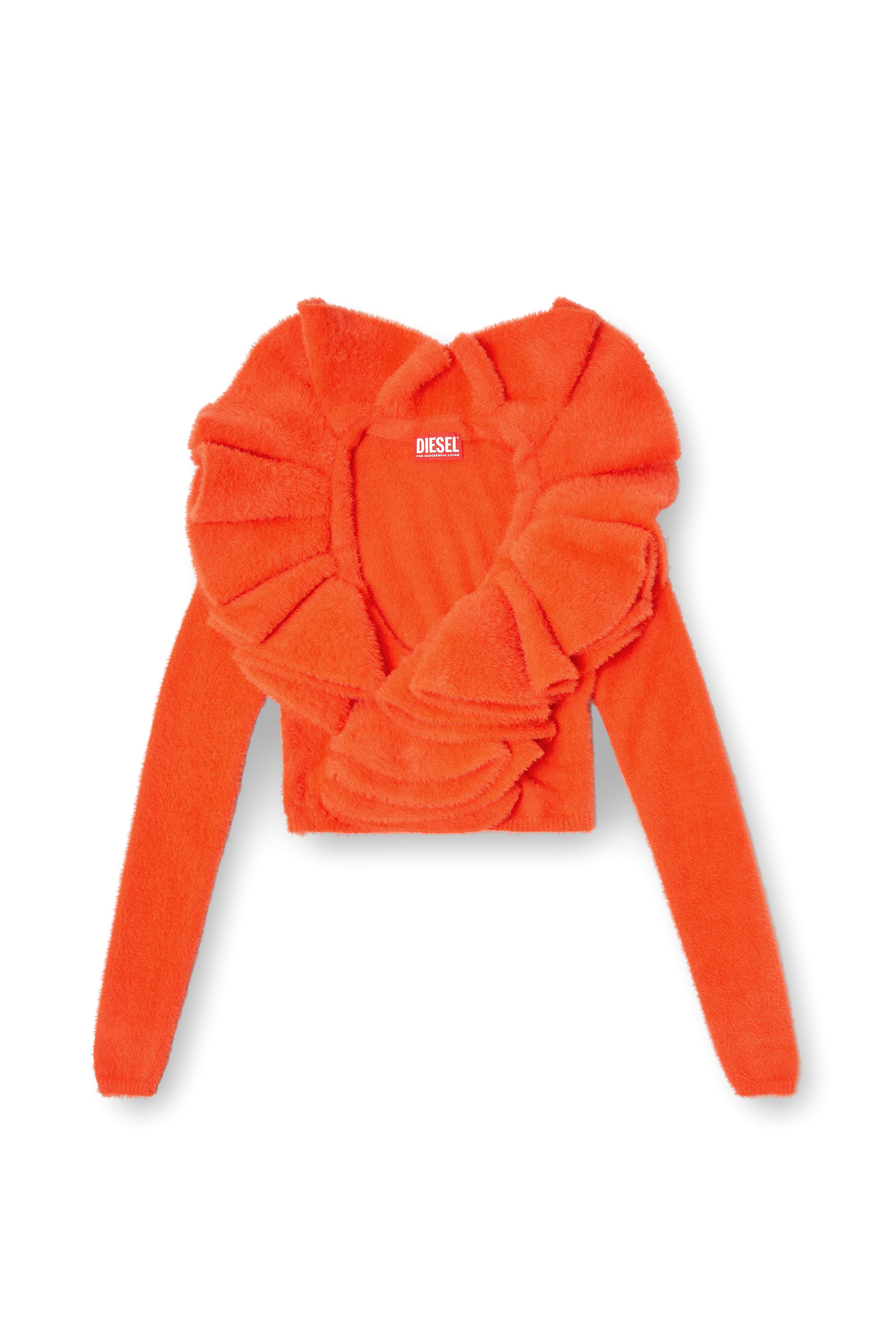 Diesel - M-INGE, Cardigan en peluche avec un large col à volants Femme in Orange - 3
