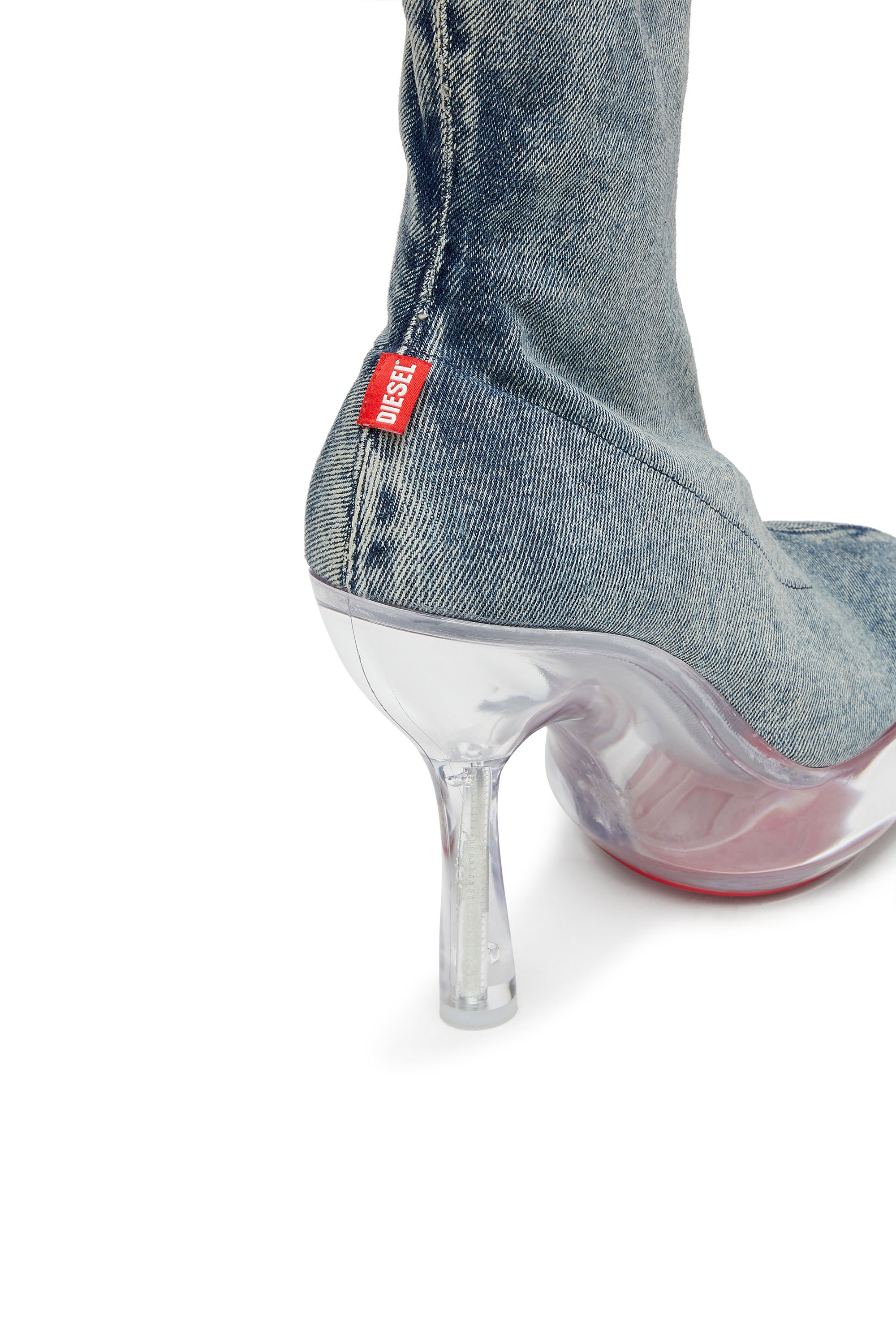 Diesel - D-LAKE PLATFORM MIDB ZIP  STRETCH, D-Lake-Bottines à plateforme en denim et plexiglas Femme in Bleu - 4