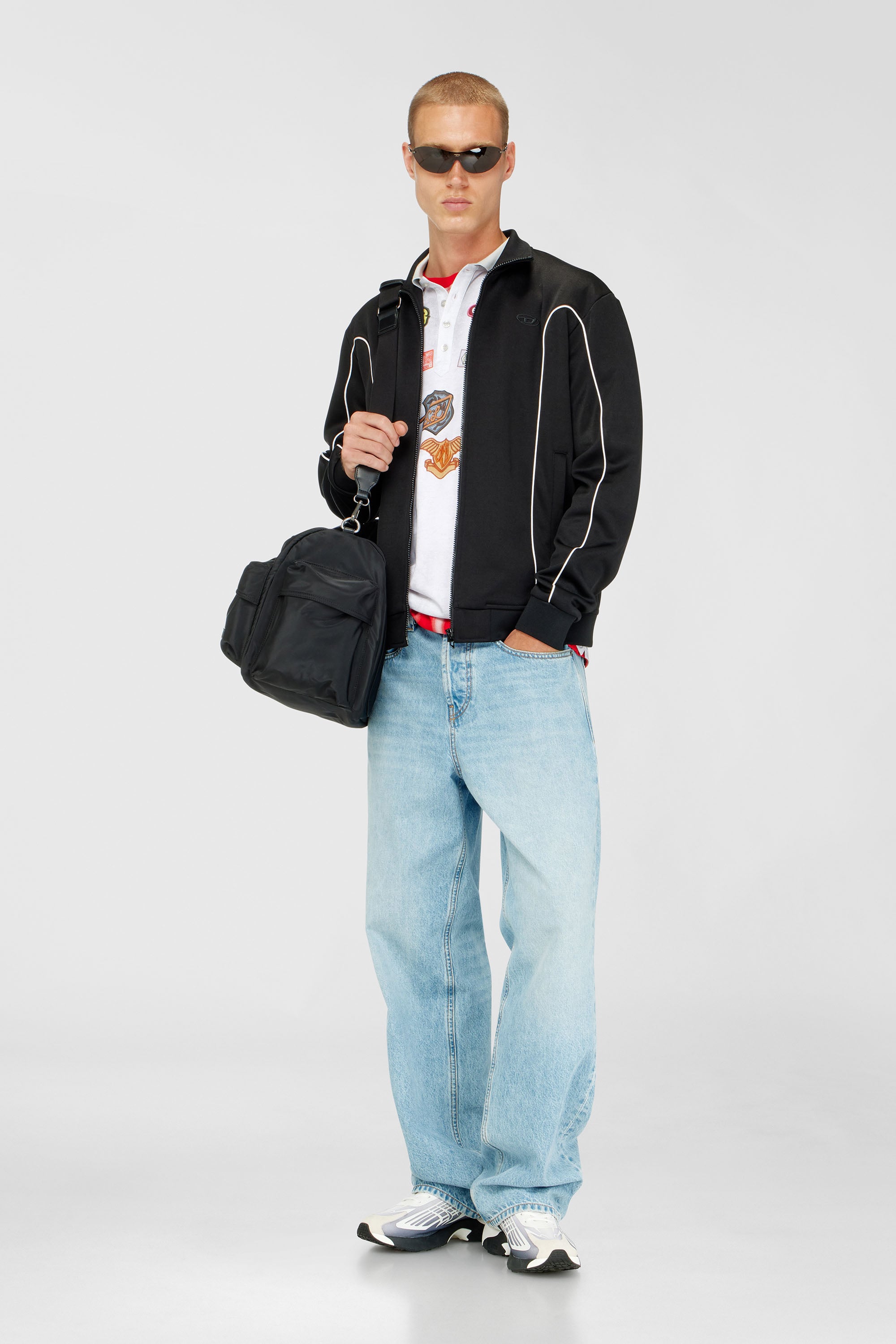 Diesel - S-LOCKING-DO, Veste de surv&ecirc;tement en tissu molletonn&eacute; avec passepoil contrastant Homme in Noir - 2