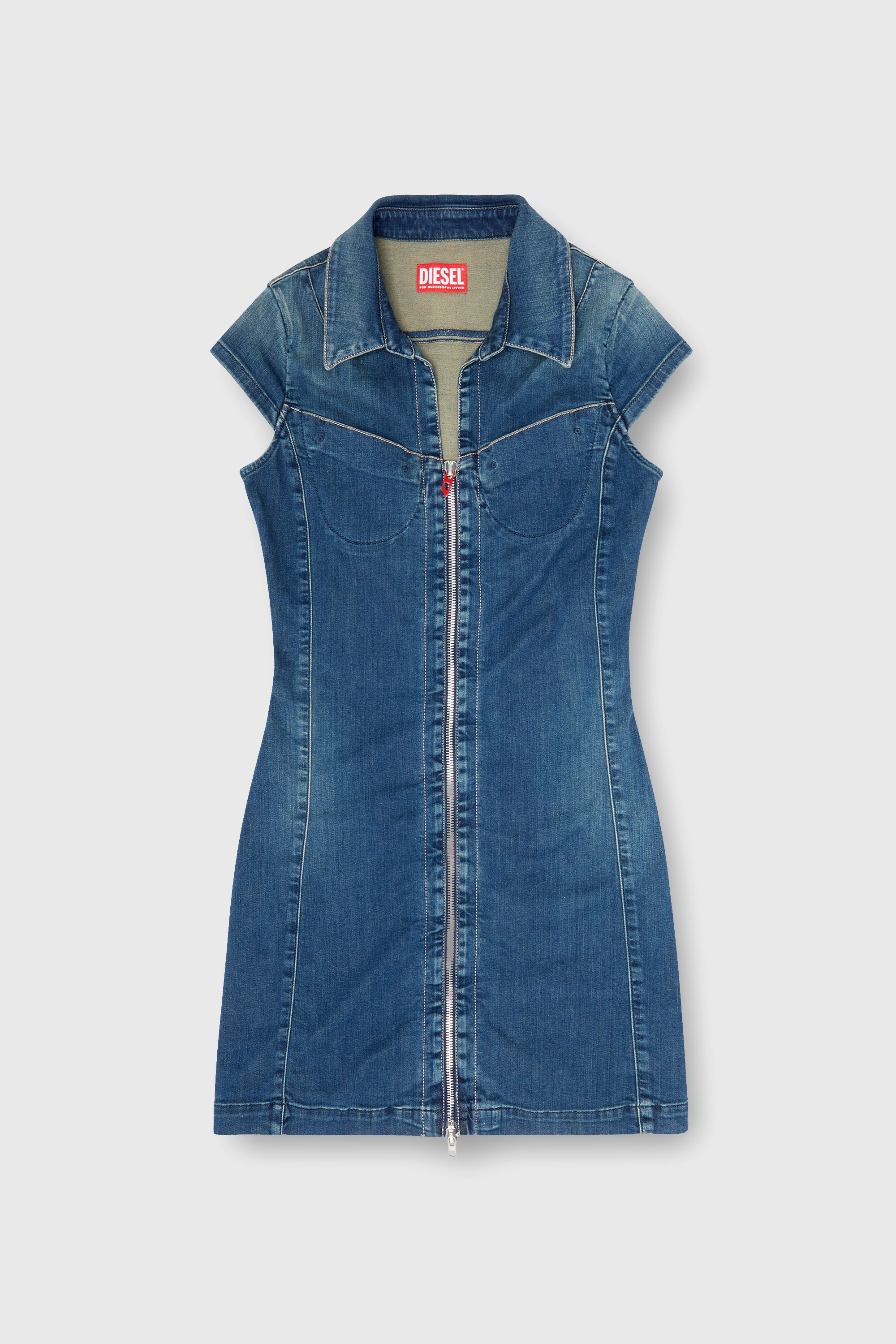 Diesel - DE-LORVYN-S, Robe-chemise en denim avec zip int&eacute;gral Femme in Bleu - 1