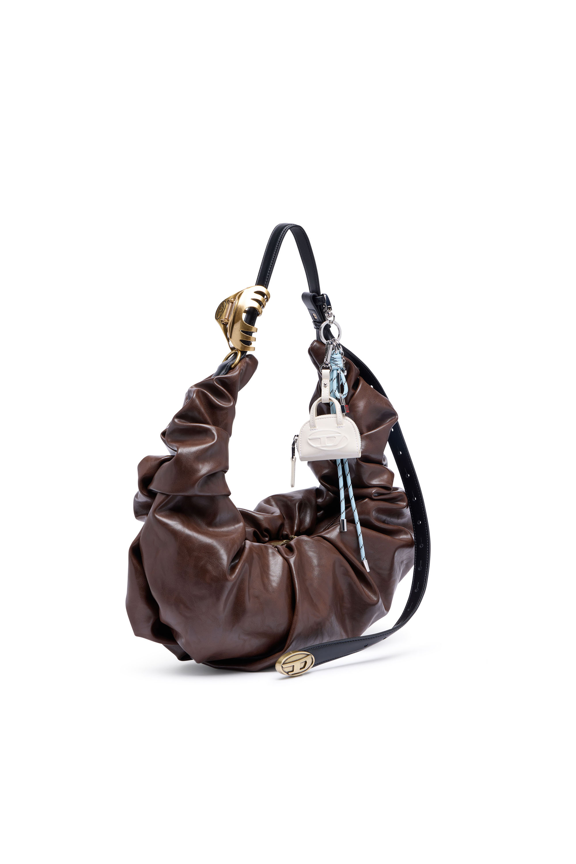 Diesel - GRAB-D HOBO L, Grand sac hobo froiss&eacute; en PU brillant Femme in Marron - 2