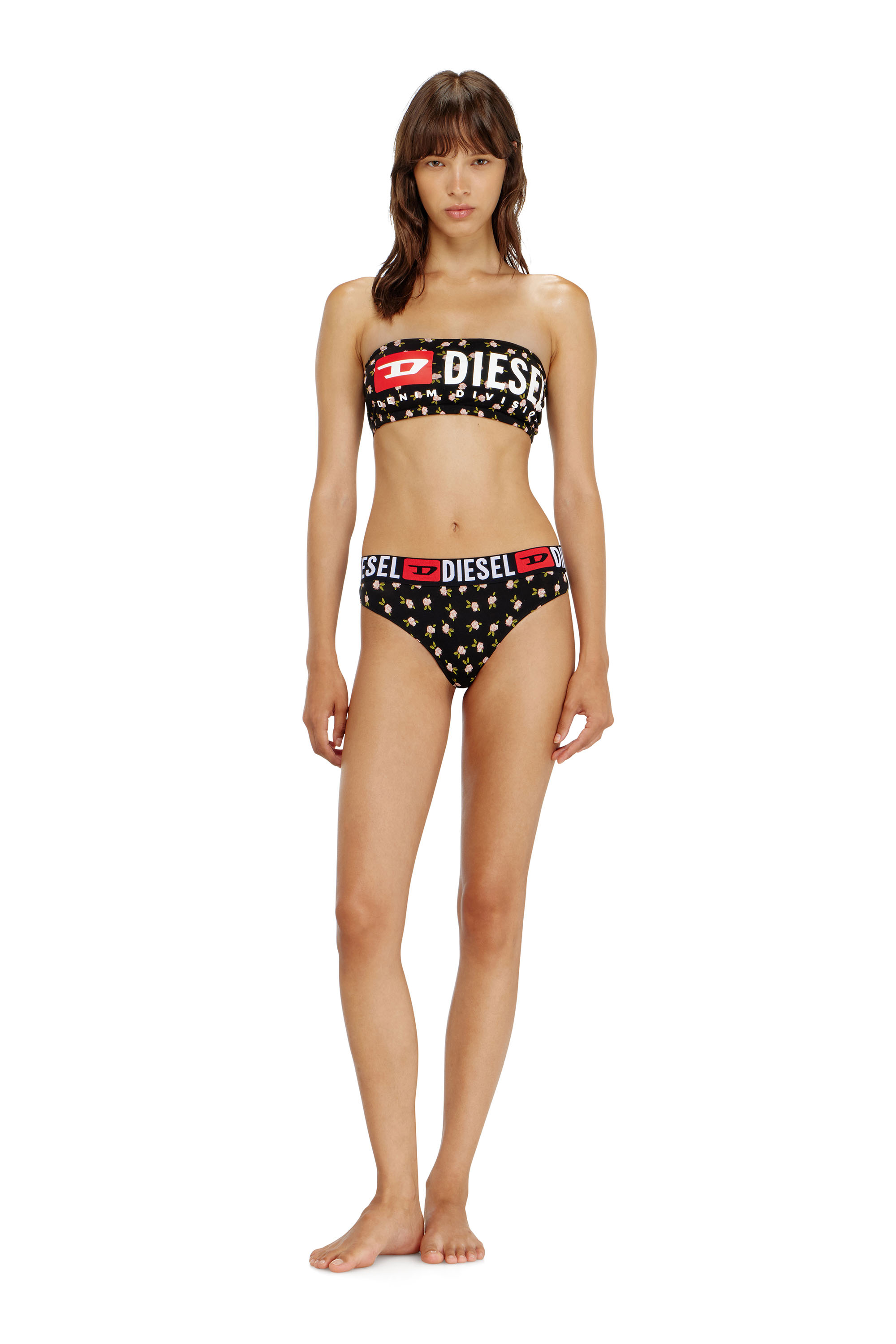 Diesel - MELANIE-C-D-CORE, Soutien-gorge bandeau en coton &agrave; imprim&eacute; floral all-over Femme in Noir - 3