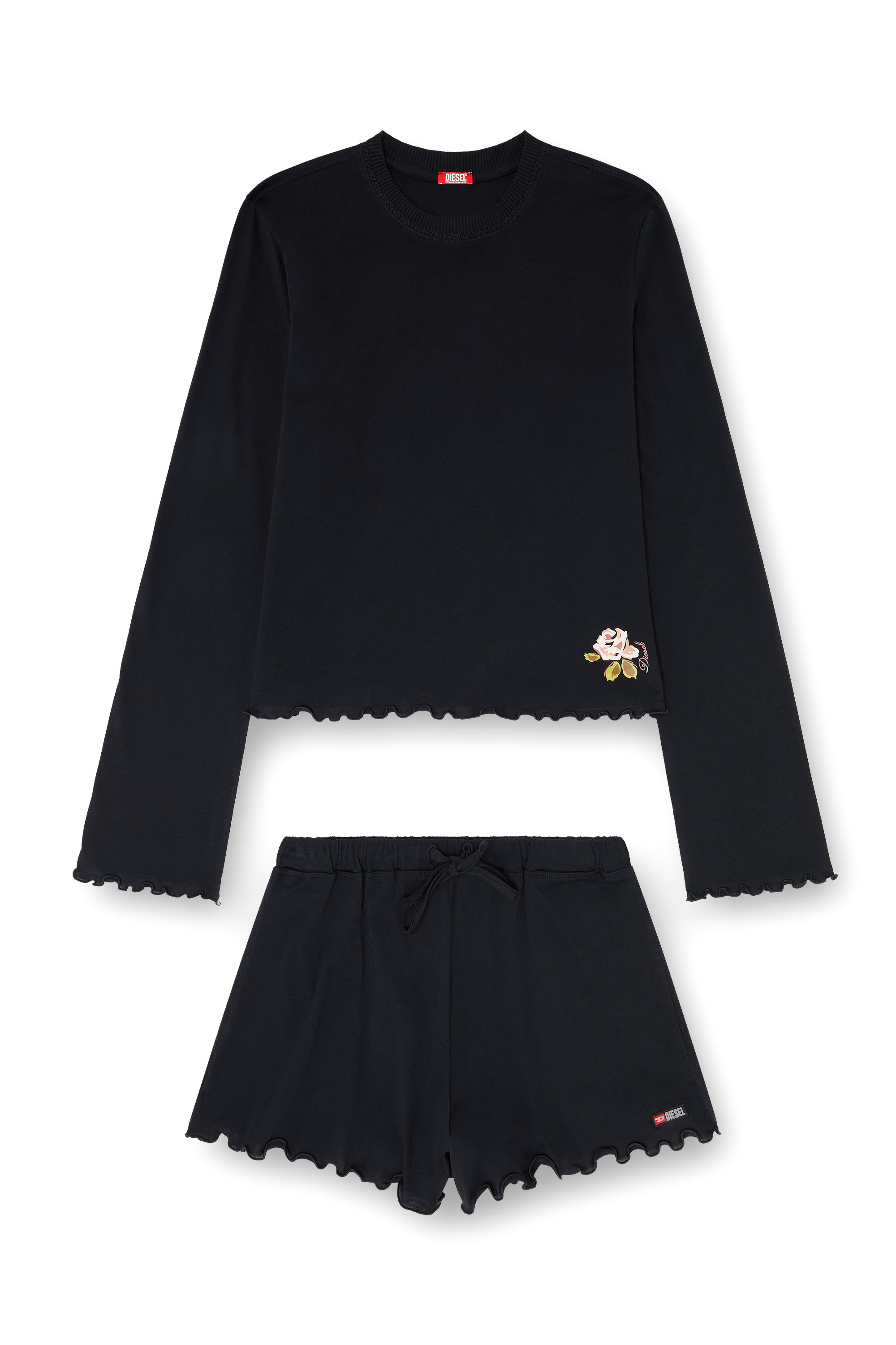 Diesel - SET-LORELAI-D-CORE, Ensemble pyjama en coton avec d&eacute;tail fleuri Femme in Noir - 2