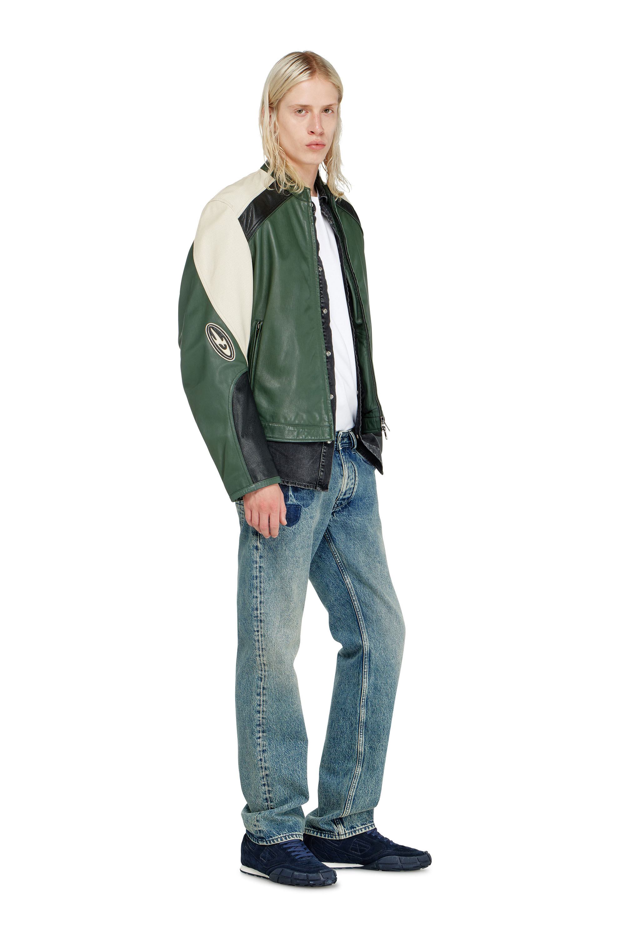 Diesel - L-AHTI, Veste biker en cuir perfor&eacute; bicolore Homme in ToBeDefined - 2