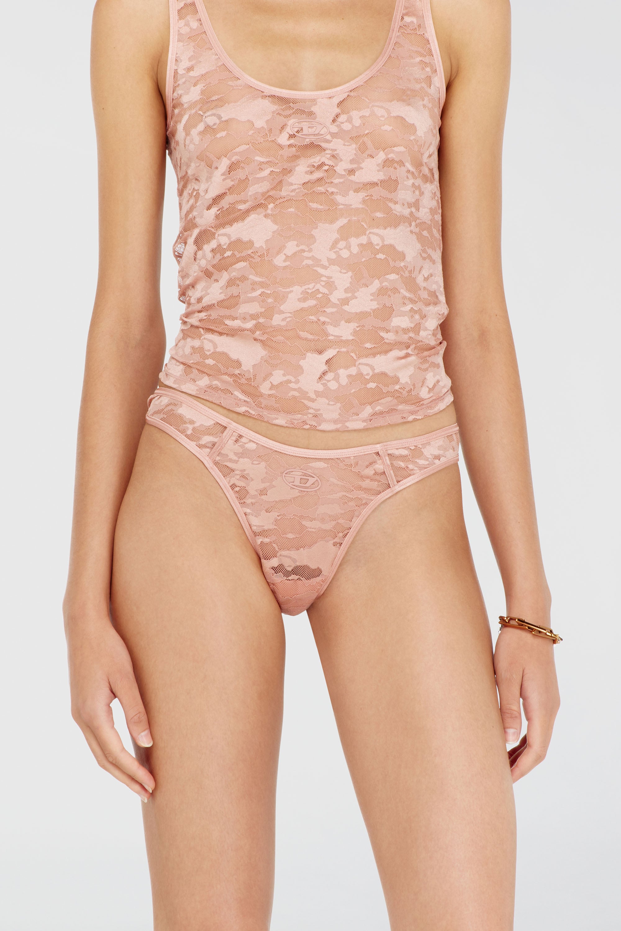 Diesel - MICRO-PUNCHY-UTLT, String en dentelle de nylon avec Oval D Femme in Rose - 1