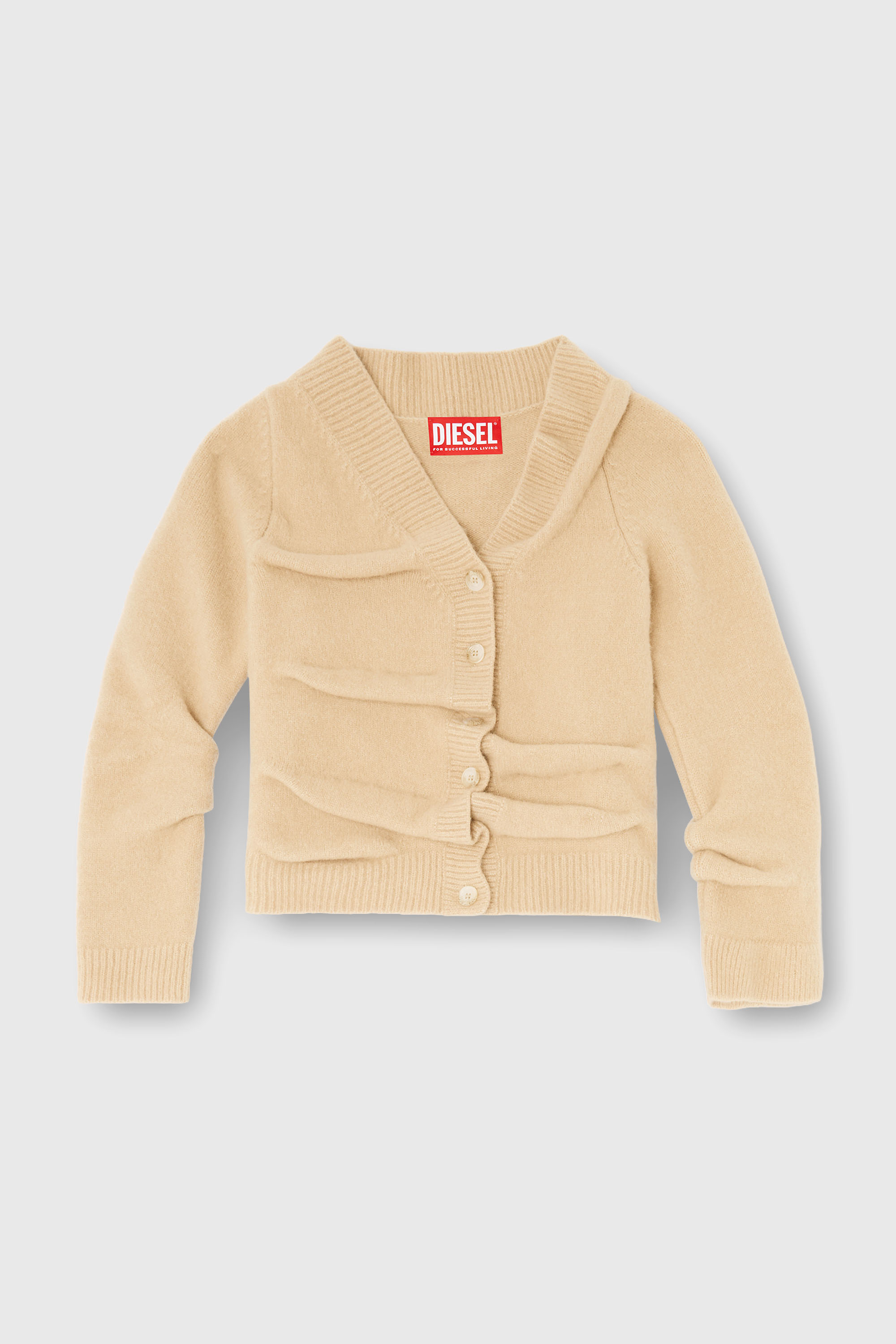 Diesel - M-AVA, Cardigan court en maille foul&eacute;e &agrave; texture froiss&eacute;e Femme in Beige - 2