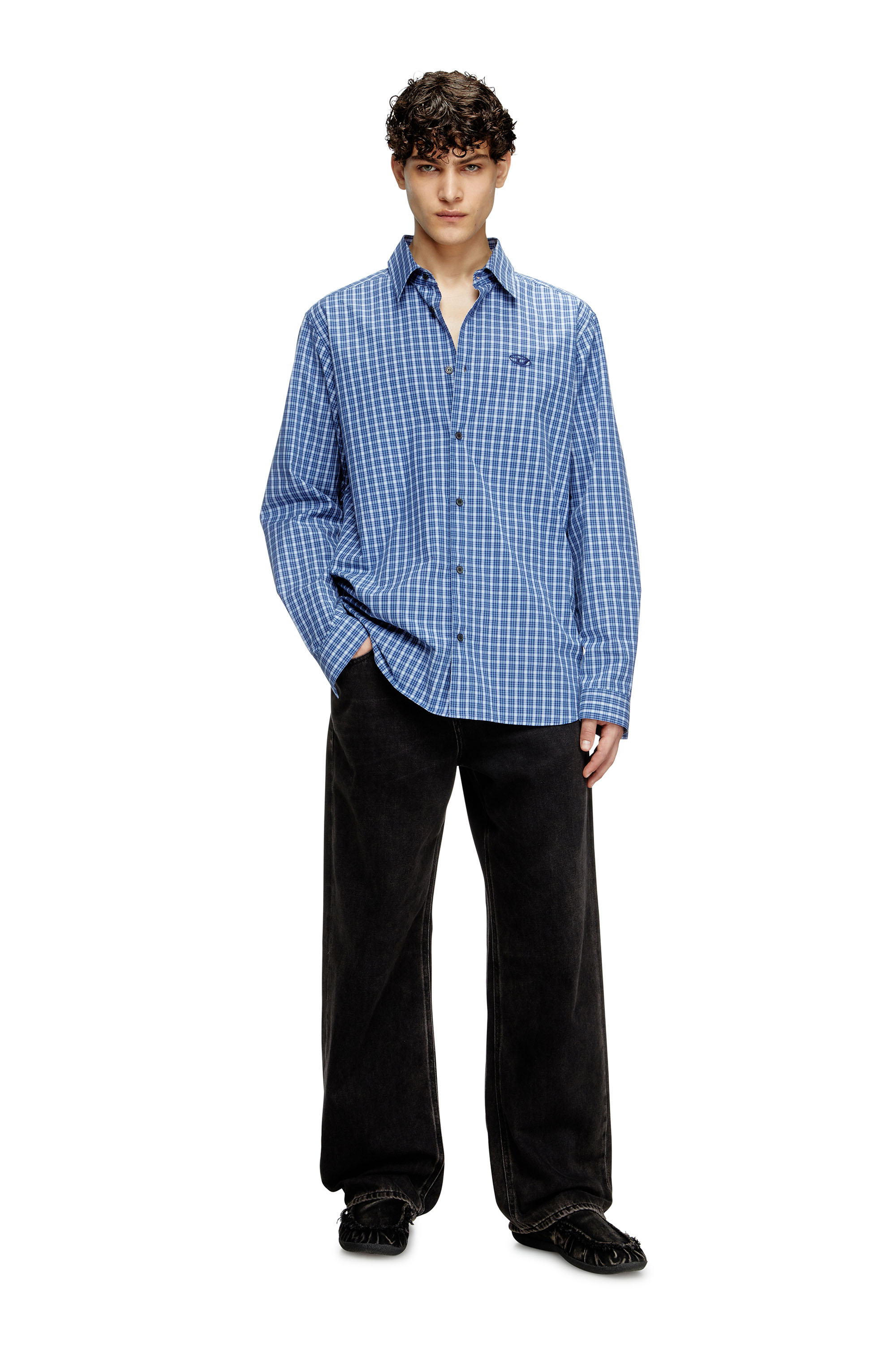 Diesel - S-SIMPLY-DLBV, Chemise à carreaux avec broderie Oval D Homme in Bleu - 2