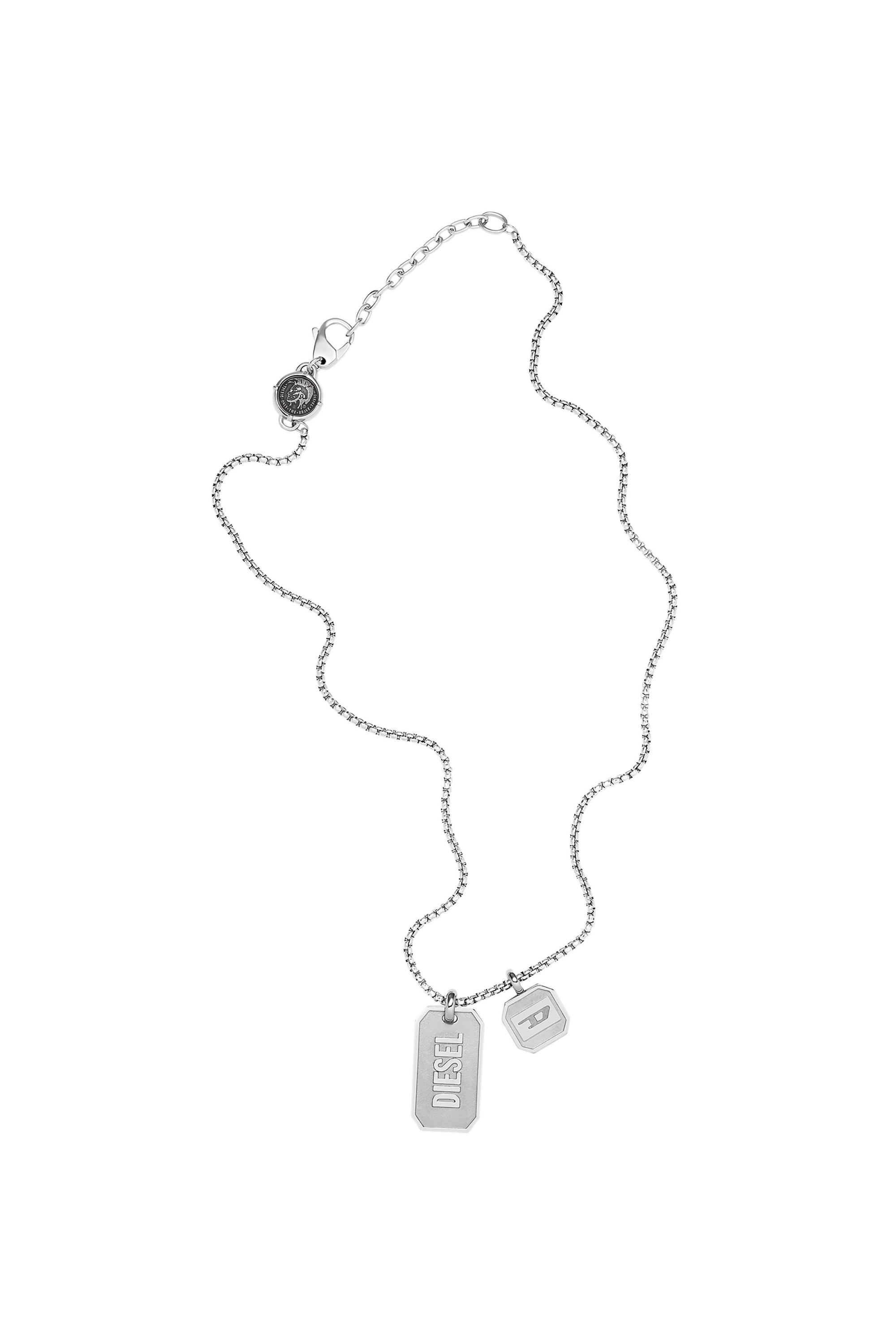 Diesel - DX1260, Collier en acier inoxydable avec Logo pendentif double Homme in Gris argenté - 2