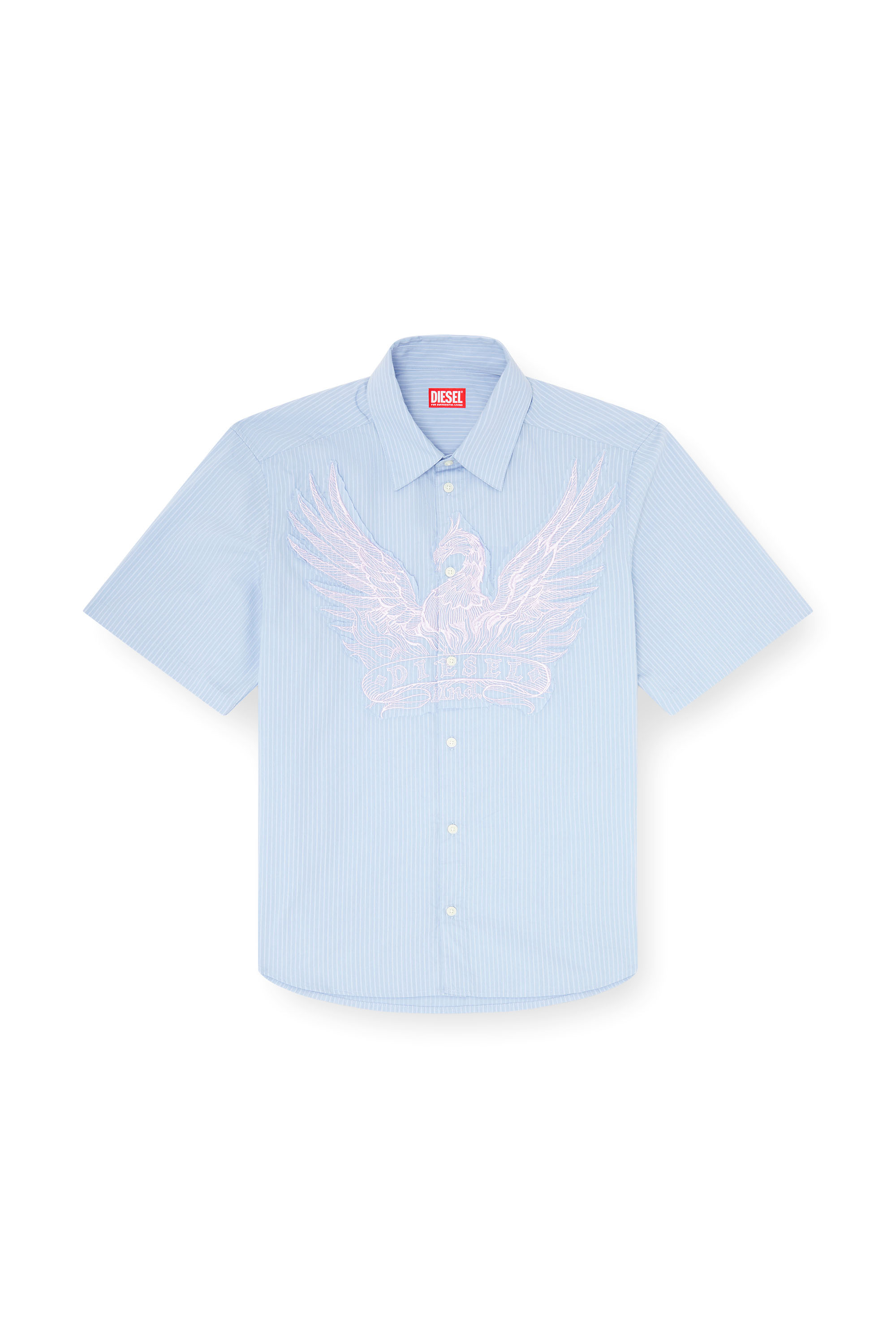 Diesel - S-SIMPLY-SS-AGCZ, Chemise en popeline ray&eacute;e avec patch brod&eacute; Homme in Bleu - 3