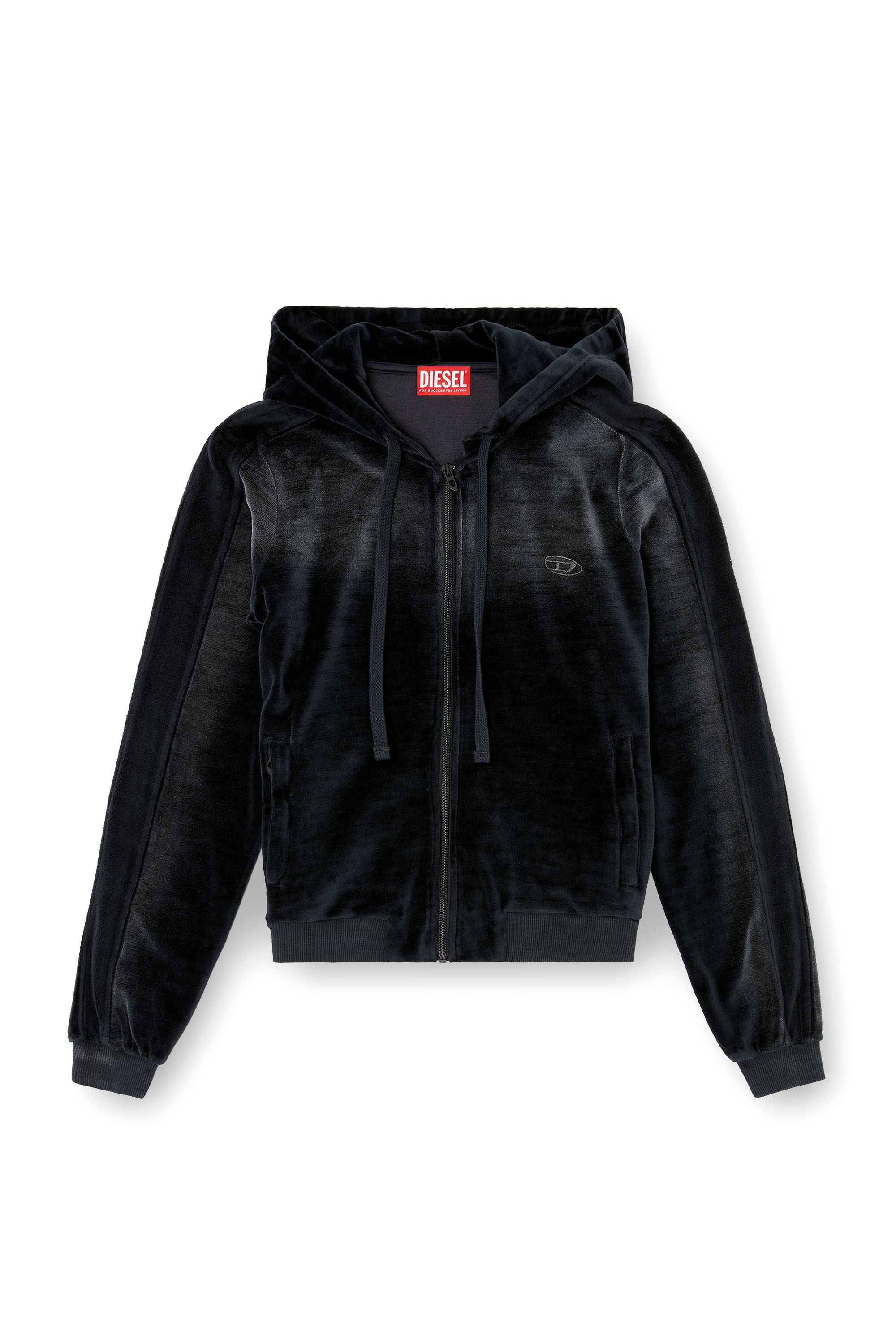 Diesel - F-ELY-Q1, Sweat-shirt à capuche zippé en chenille délavée Femme in Noir - 3