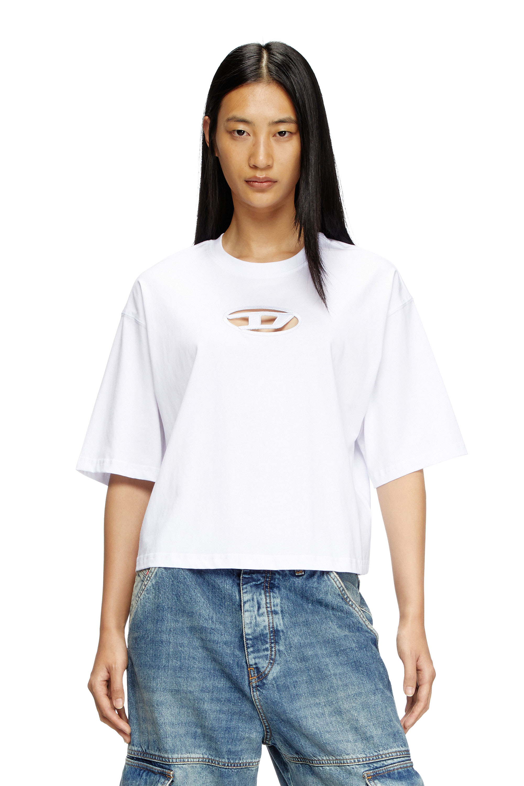 Diesel - T-ROWY-OD, T-shirt boxy avec D brodé Femme in Blanc - 1