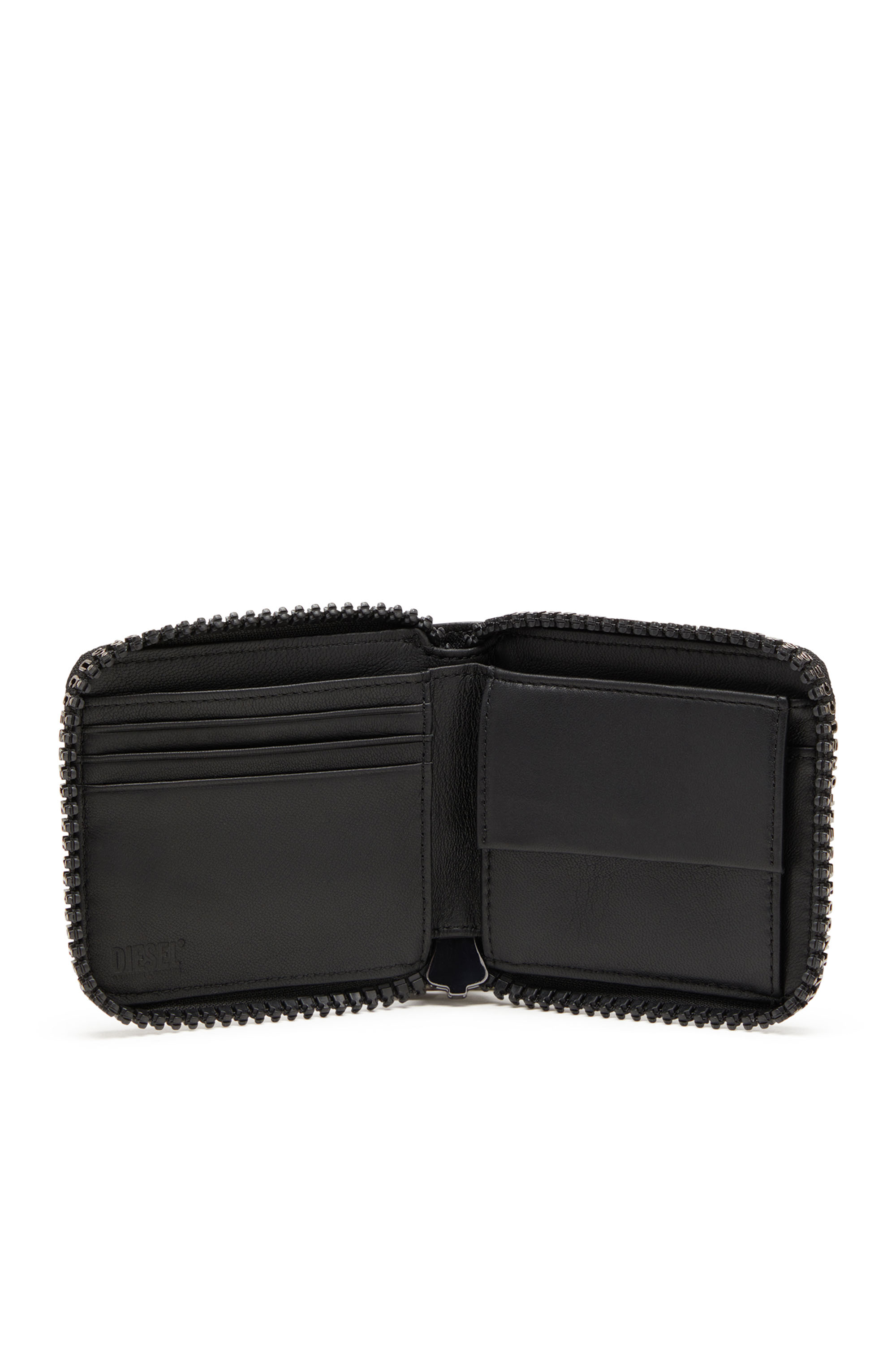Diesel - ZIP-D BI-FOLD COIN ZIP XS, Homme Portefeuille zippé en cuir avec zip à logo in Noir - Image 4