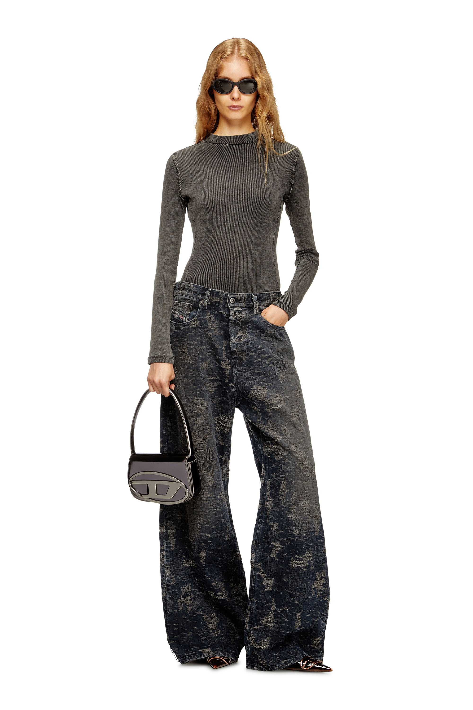 Diesel - 1DR, 1DR-Sac iconique à bandoulière en cuir effet miroir Femme in Gris - 2