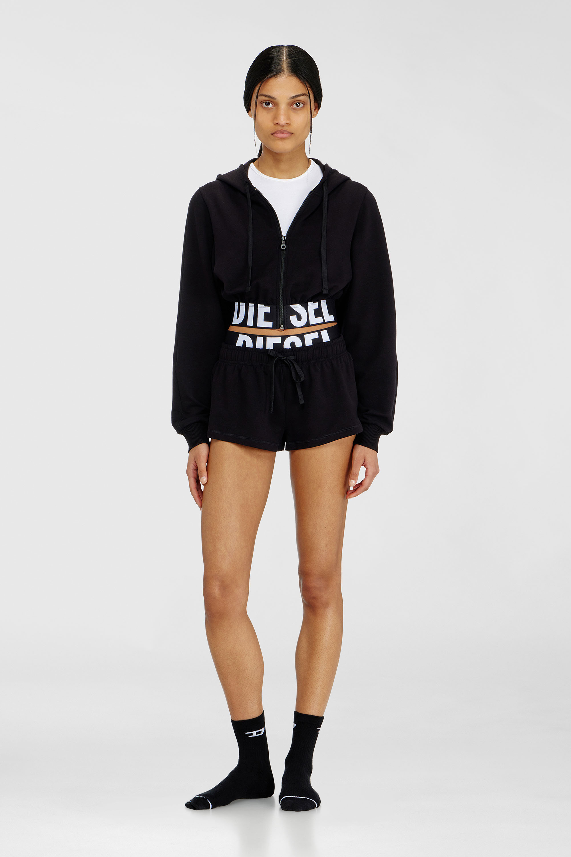 Diesel - NIKA-D-POP, Sweat &agrave; capuche cropped avec bande logo Femme in Noir - 1