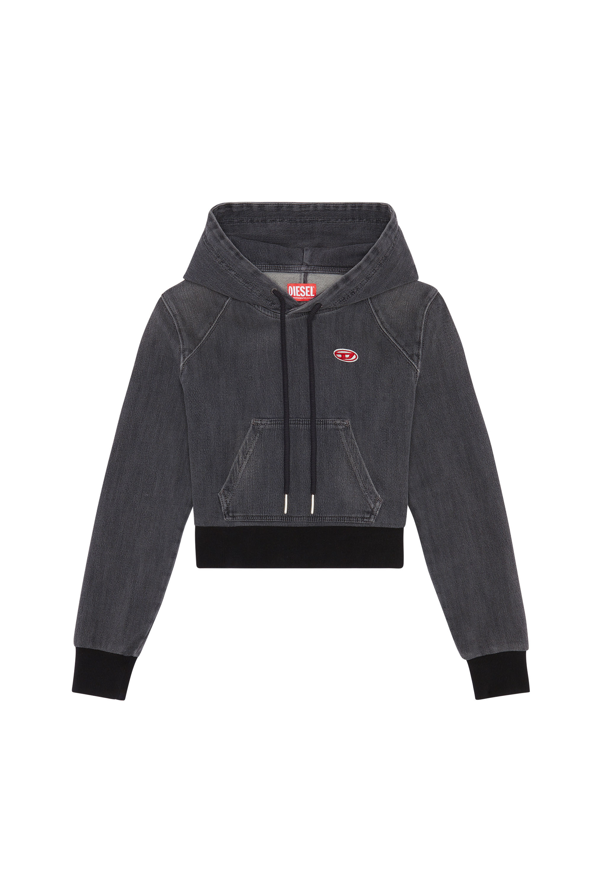 Diesel - D-ANGY TRACK DENIM HOODIE, Noir/Gris foncé - Image 3