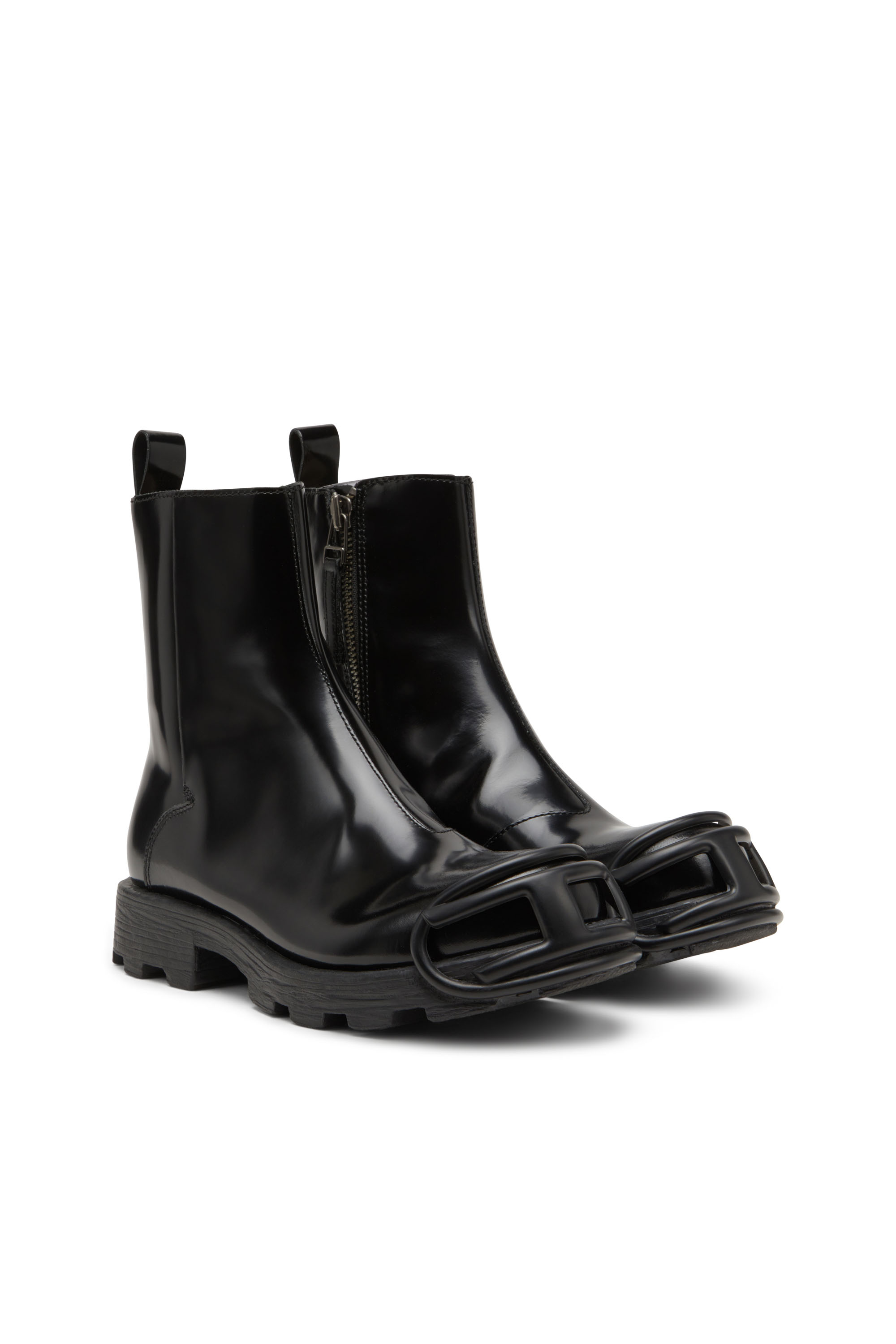 Diesel - D-HAMMER BT ZIP D, D-Hammer-Bottines Chelsea en cuir avec embout Oval D Homme in Noir - 2